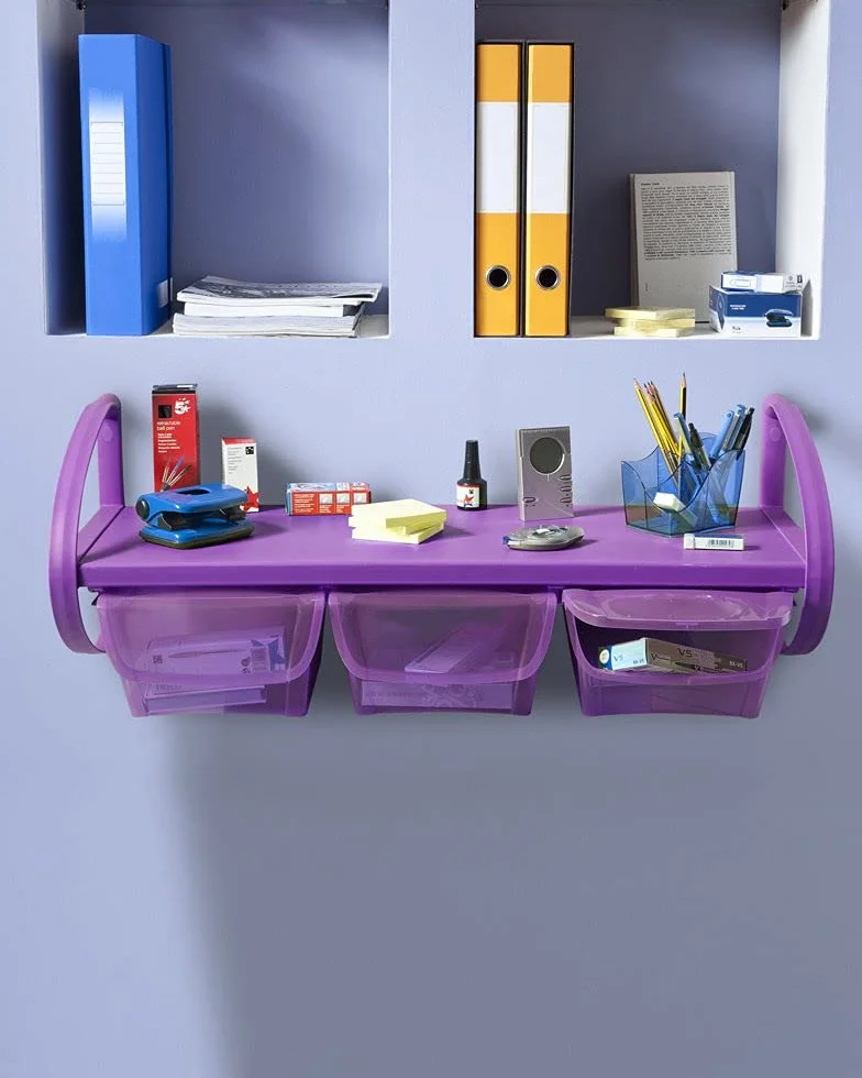 Mensola da Parete per Cameretta Bambini con 3 Cassetti Scorrevoli 81 x 33 x 31 cm Viola