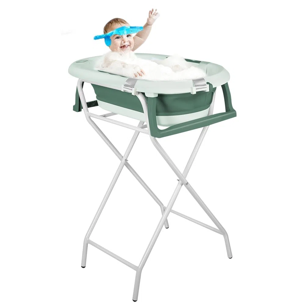 Vasca da bagno pieghevole per bambini a piedi – Grande Vasca da bagno Xxl con supporto/sedile e kit di drenaggio – Bacino per neonati dalla nascita a 3 anni – Regalo per bambini – (stile 5) 81,5 x 48