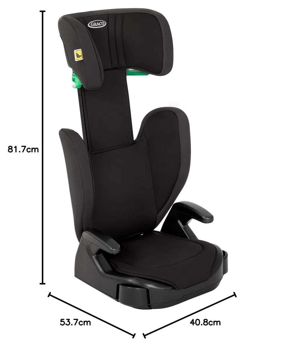 Graco Seggiolino Junior Maxi i-Size R129, Rialzo per Seggiolino, Braccioli e Poggiatesta Regolabili in Altezza, Leggero, con Portabicchieri, Nero, Junior Maxi i-Size