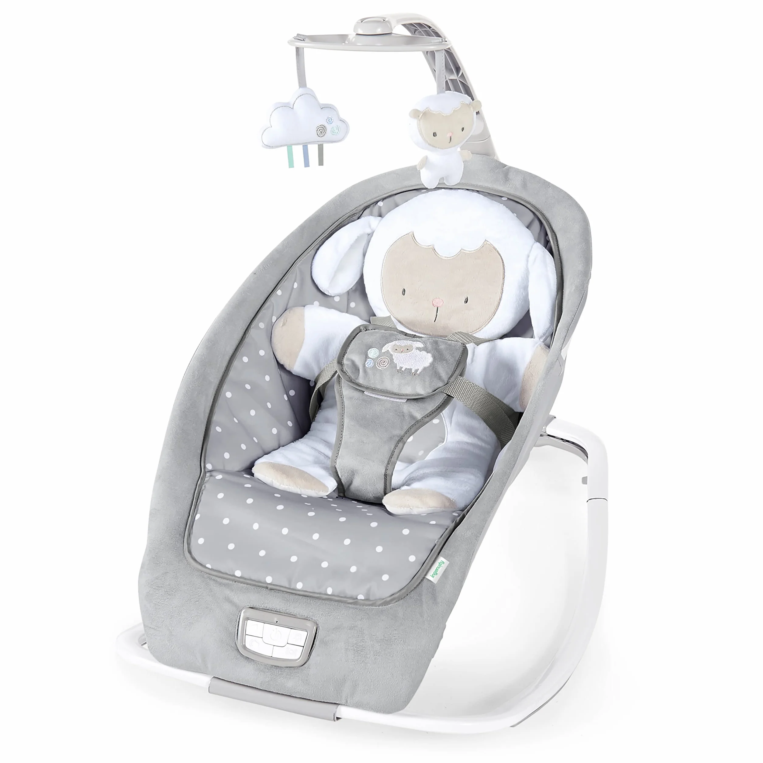 Ingenuity Altalena e Sdraietta 2 in 1 Leggera da Neonato a Bambino - Tappetino Pancino, Vibrazioni e Suoni, 0-30 Mesi Fino a 18 kg (Cuddle Lamb)