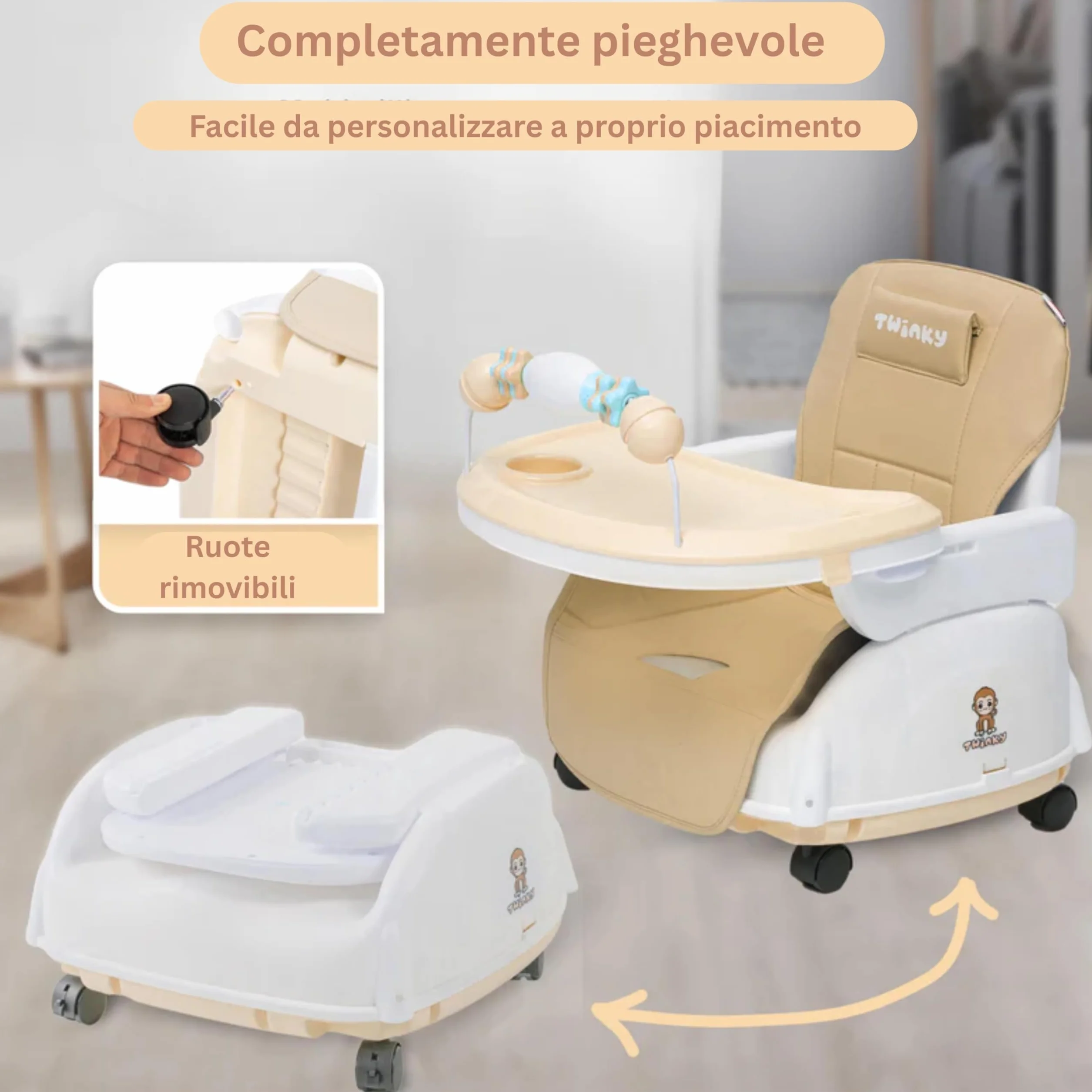 Twinky Seggiolone Pappa Evolutivo 0-36 Mesi Regolabile Portatile Design Sicuro Comfort