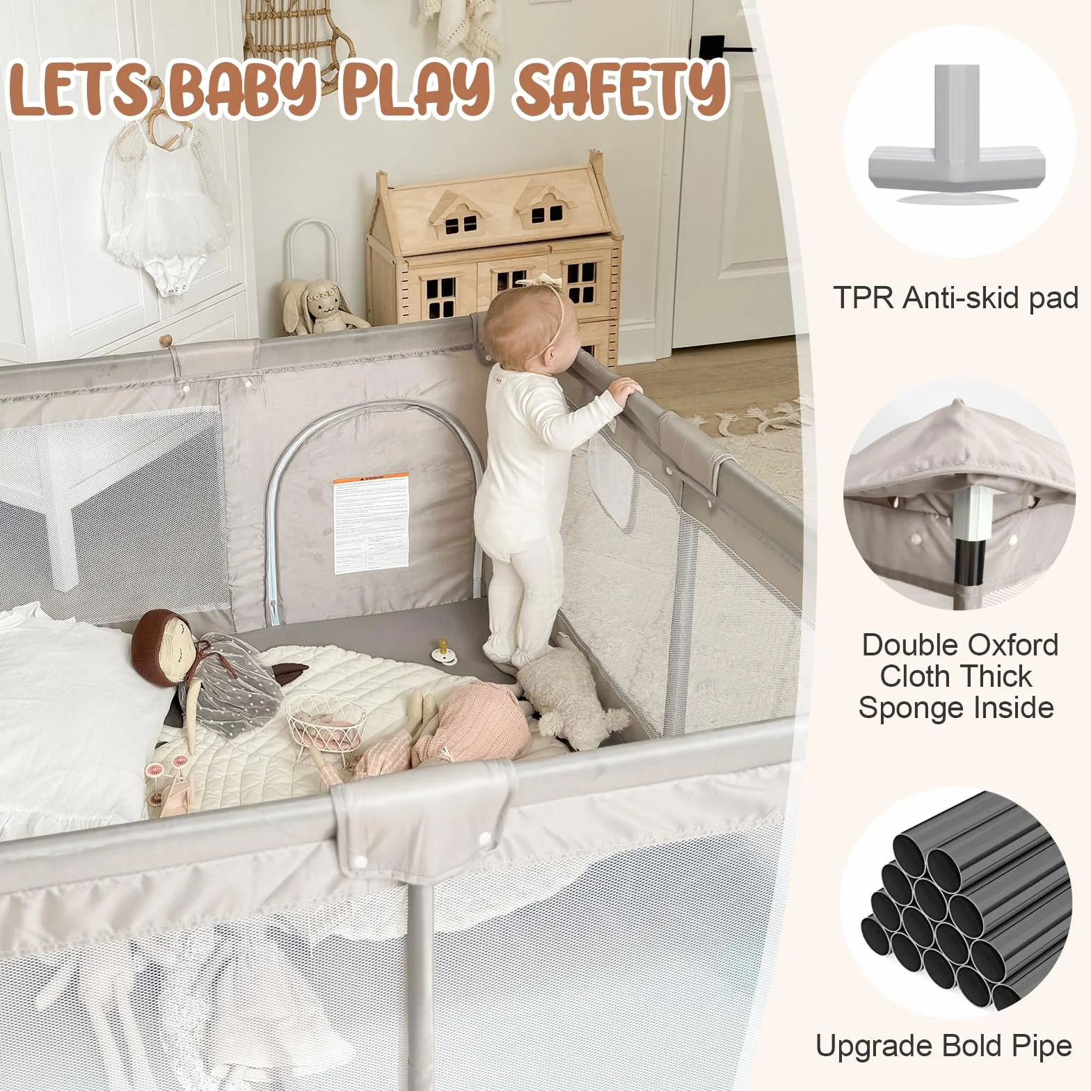 Box Bambini 120x120cm Recinto Neonato con Tappeto Materassino e 2 Maniglie