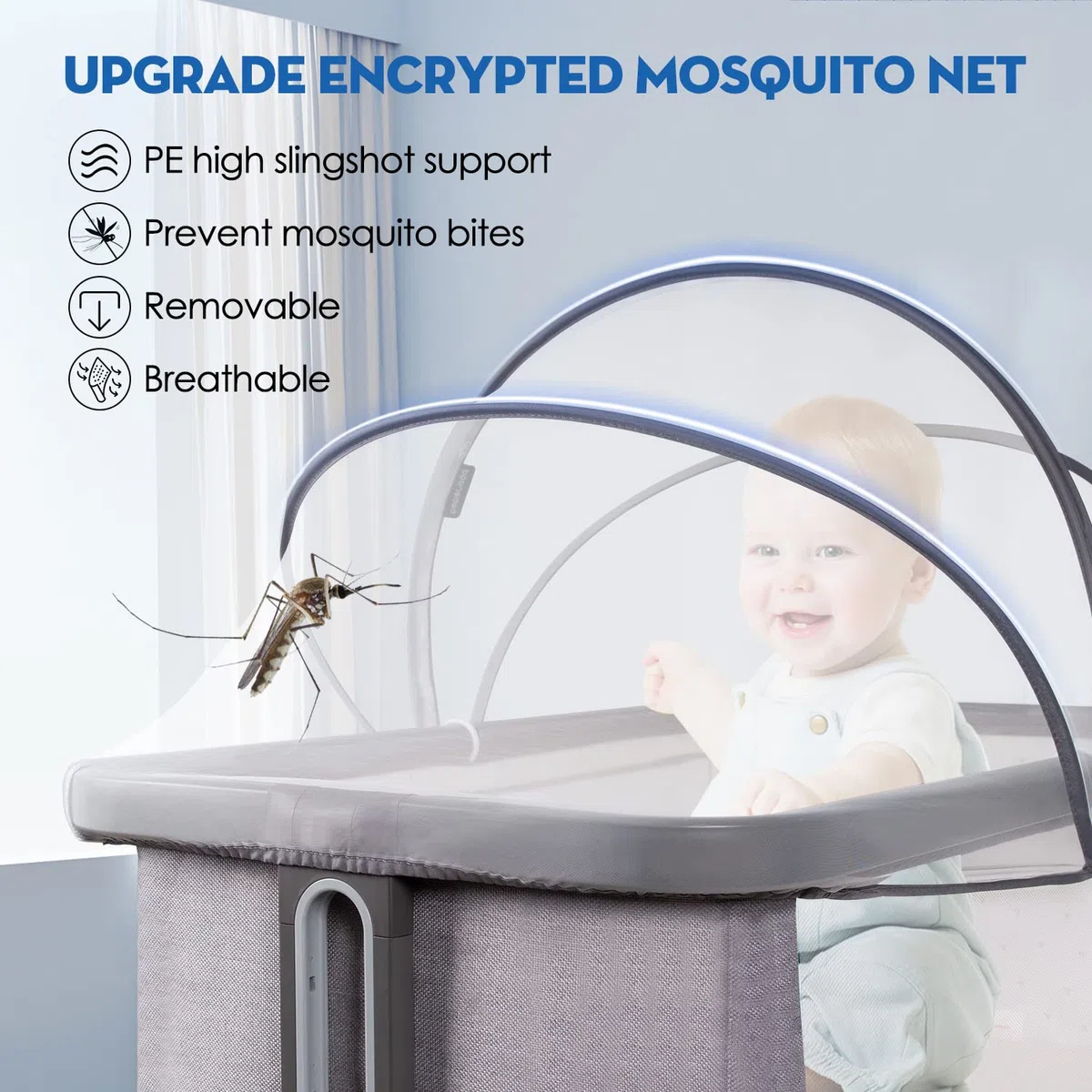 Beberoad Zanzariere per Culla Fianco Letto/Lettino Co-Sleeping/Culletta portatile neonato, Protezione Insetti per Neonati/Bambini,Facile Da Montare(Bianco,96X55cm)