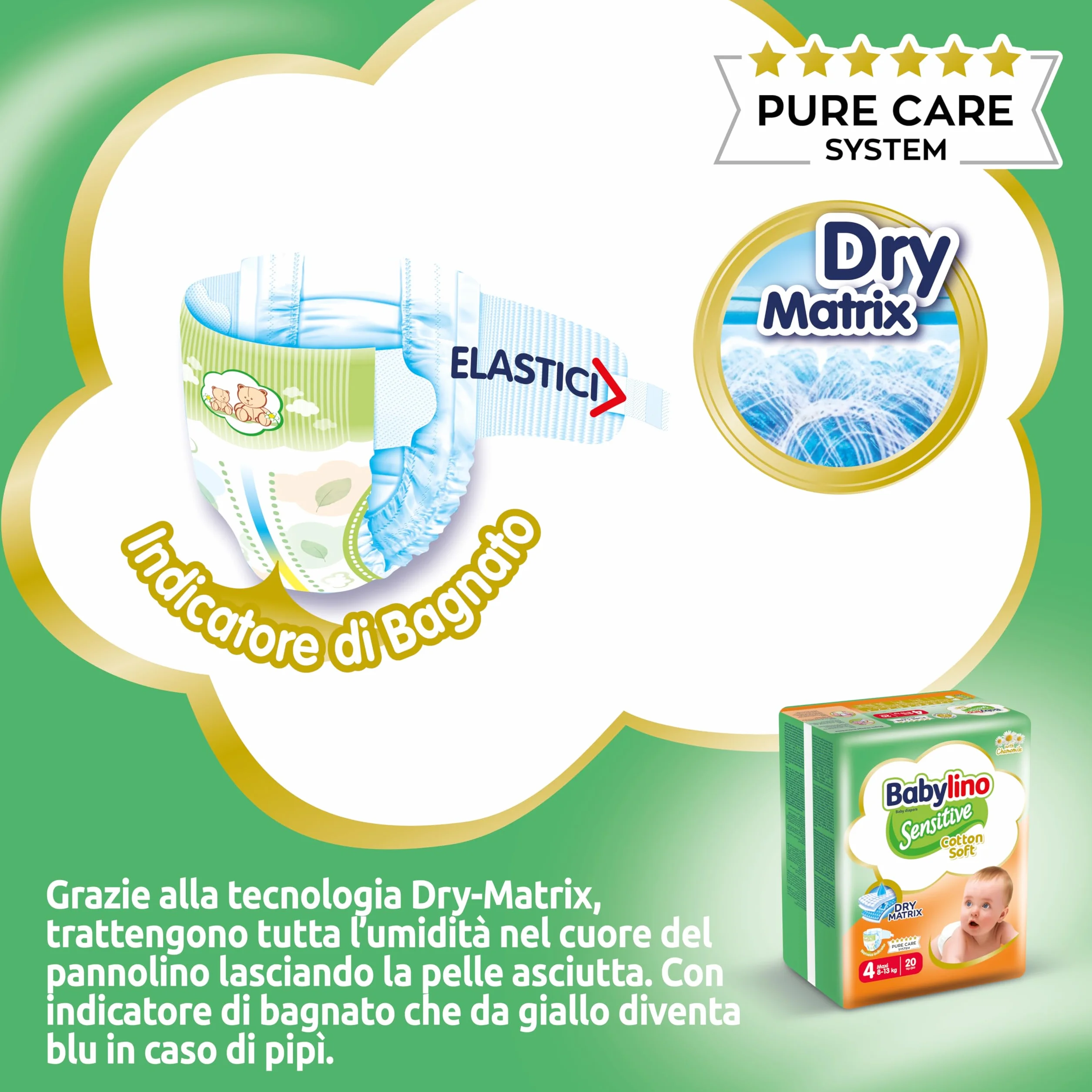 Babylino Sensitive Cotton Soft Pannolini Taglia 4 Maxi 8-13kg 150 Unità