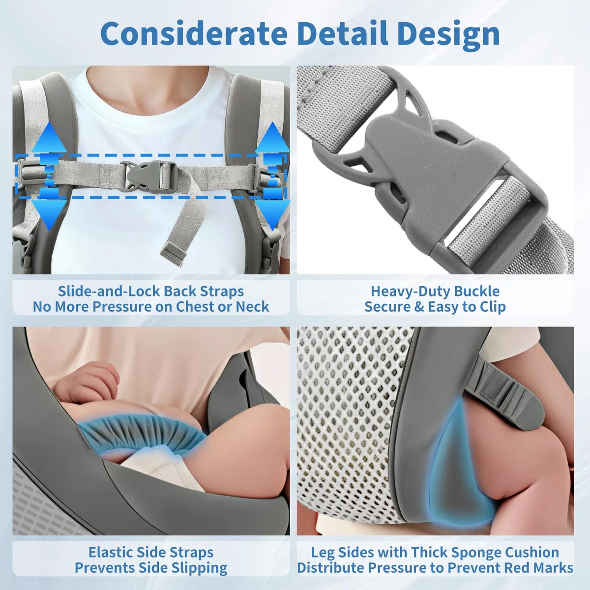 Marsupio Neonato Ergonomico, 4 in 1 Marsupio per Tutte le Posizioni, Supporto per il Collo Pieghevole, Morbido e Traspirante, Spallacci Regolabili, Aperture delle Gambe Ispessite, 3–15 kg