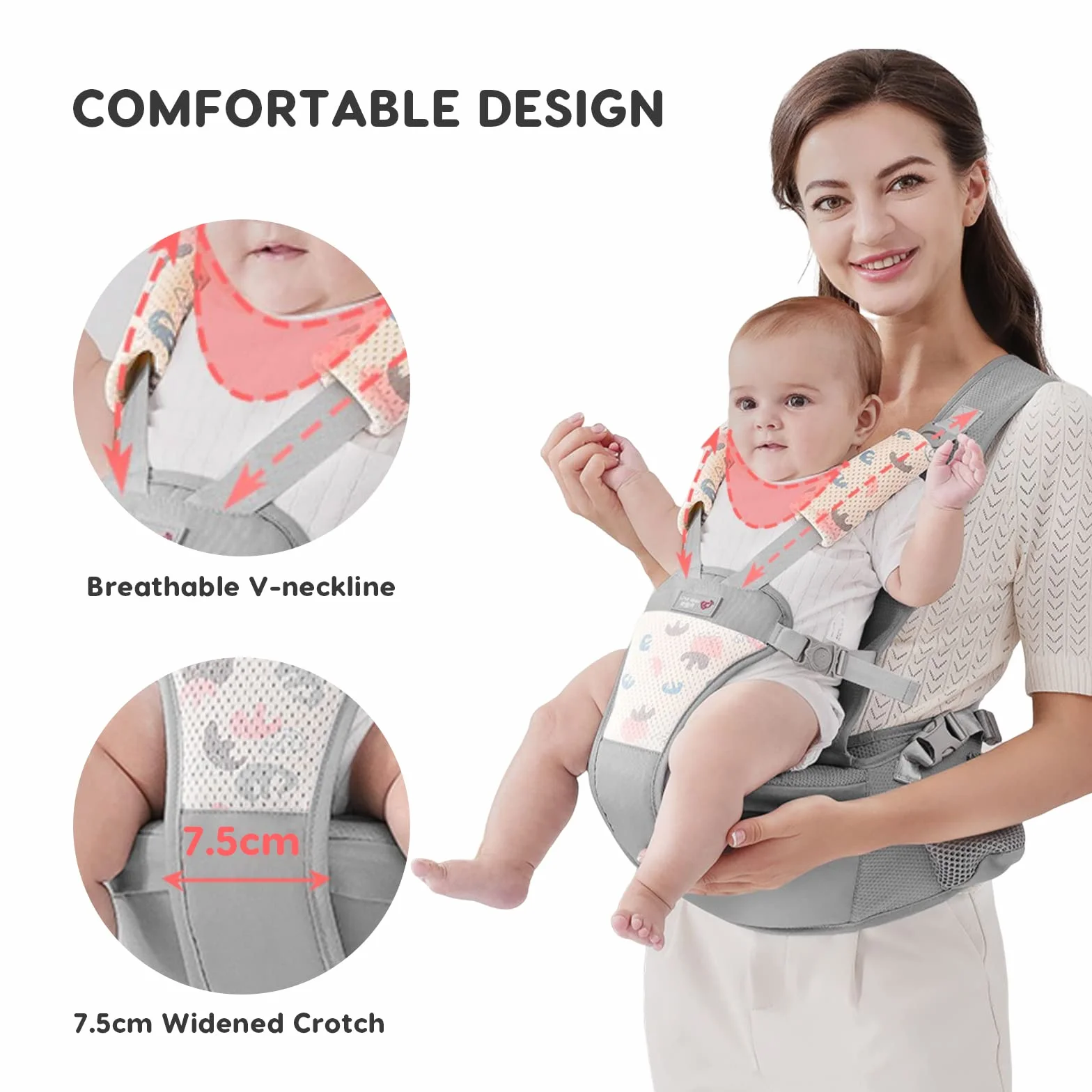 SONARIN Semplice Hipseat Marsupio,Marsupio Neonati con Sedile Multifunzionale Traspirante Portantina Ergonomico Porta Bambino Fascia Porta Bebè per Neonati Bambini 0-36 Mesi(Grigio)