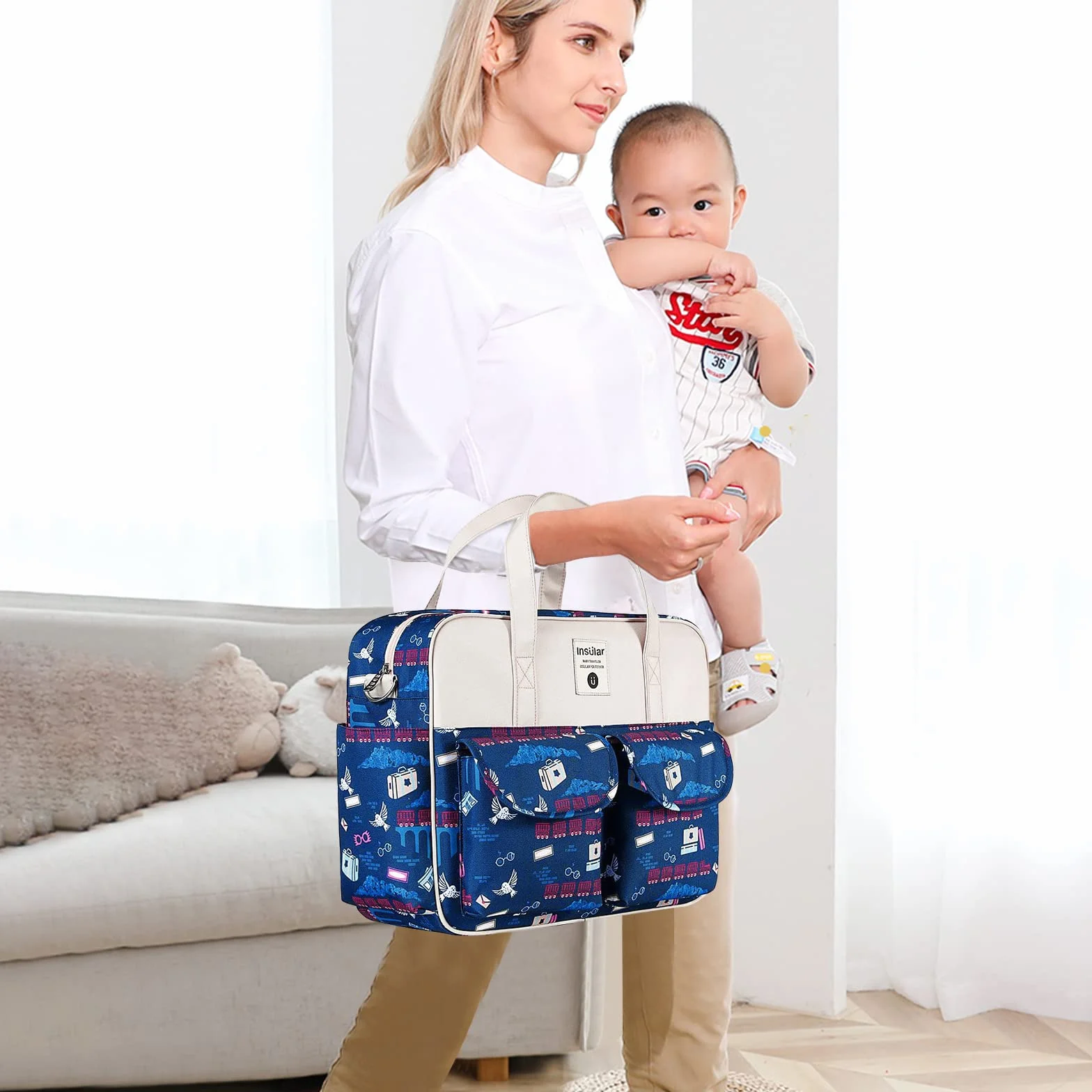 SONARIN Borsa per pannolini Grande capacità Neonato Multifunzione Viaggio con Cinghie e Fasciatoio