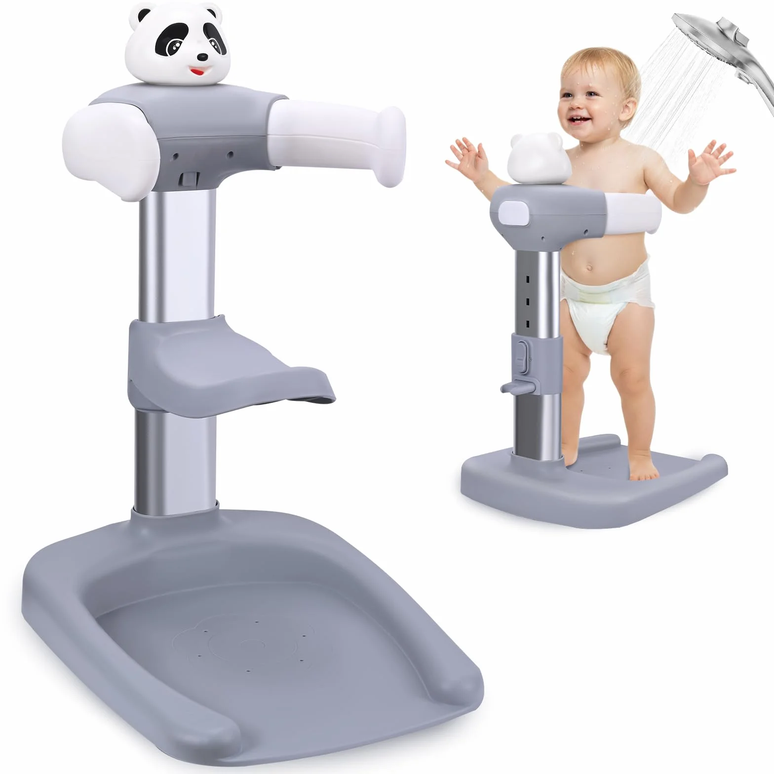 Vasca da bagno per bambini con supporto doccia, anti-schiacciamento, antiscivolo, torre doccia regolabile per bambini in piedi, supporto doccia ideale per neonati