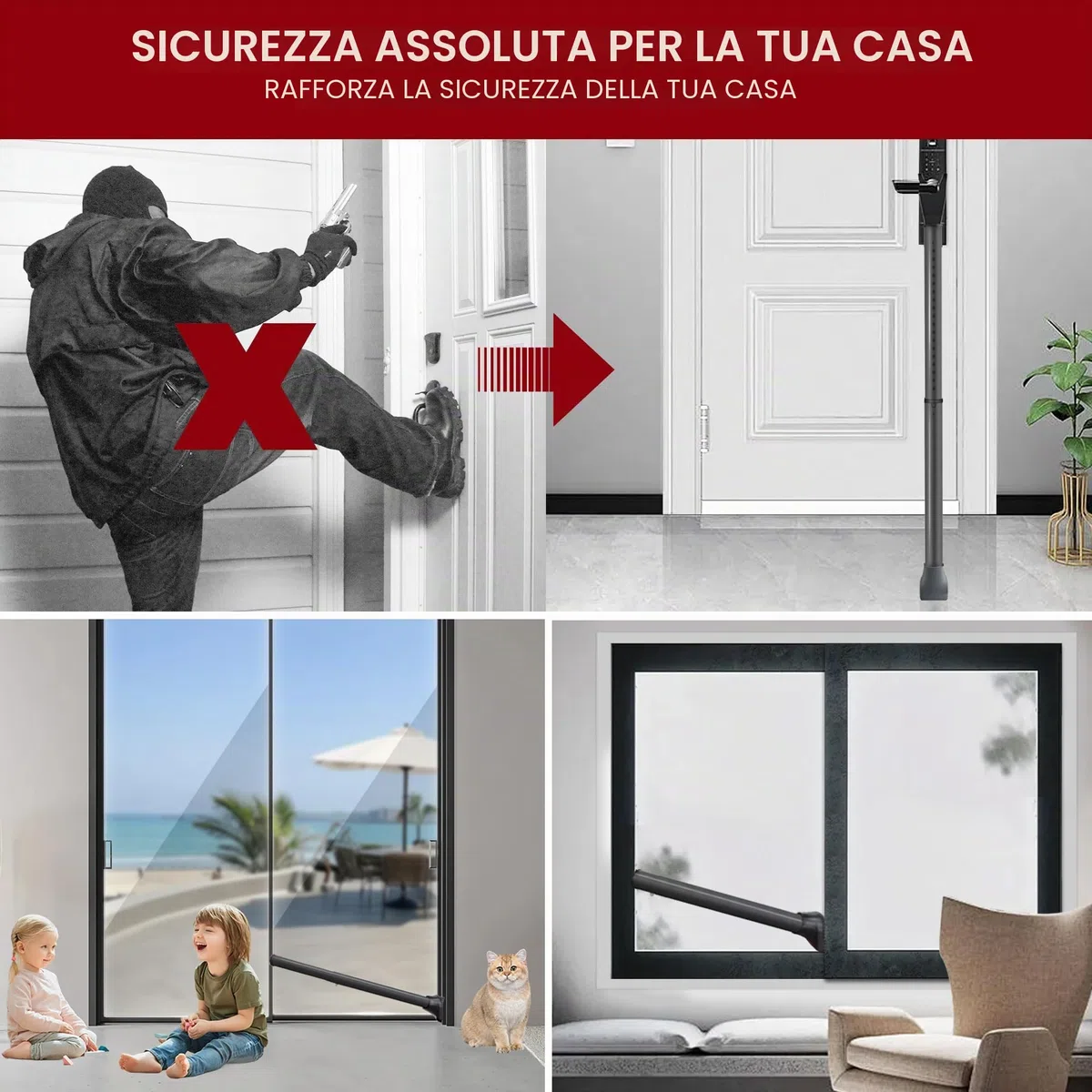 Nero Barra di Sicurezza per Porta d'Entrata - 1 Pack Sbarra Antiscasso, Blocco Porte