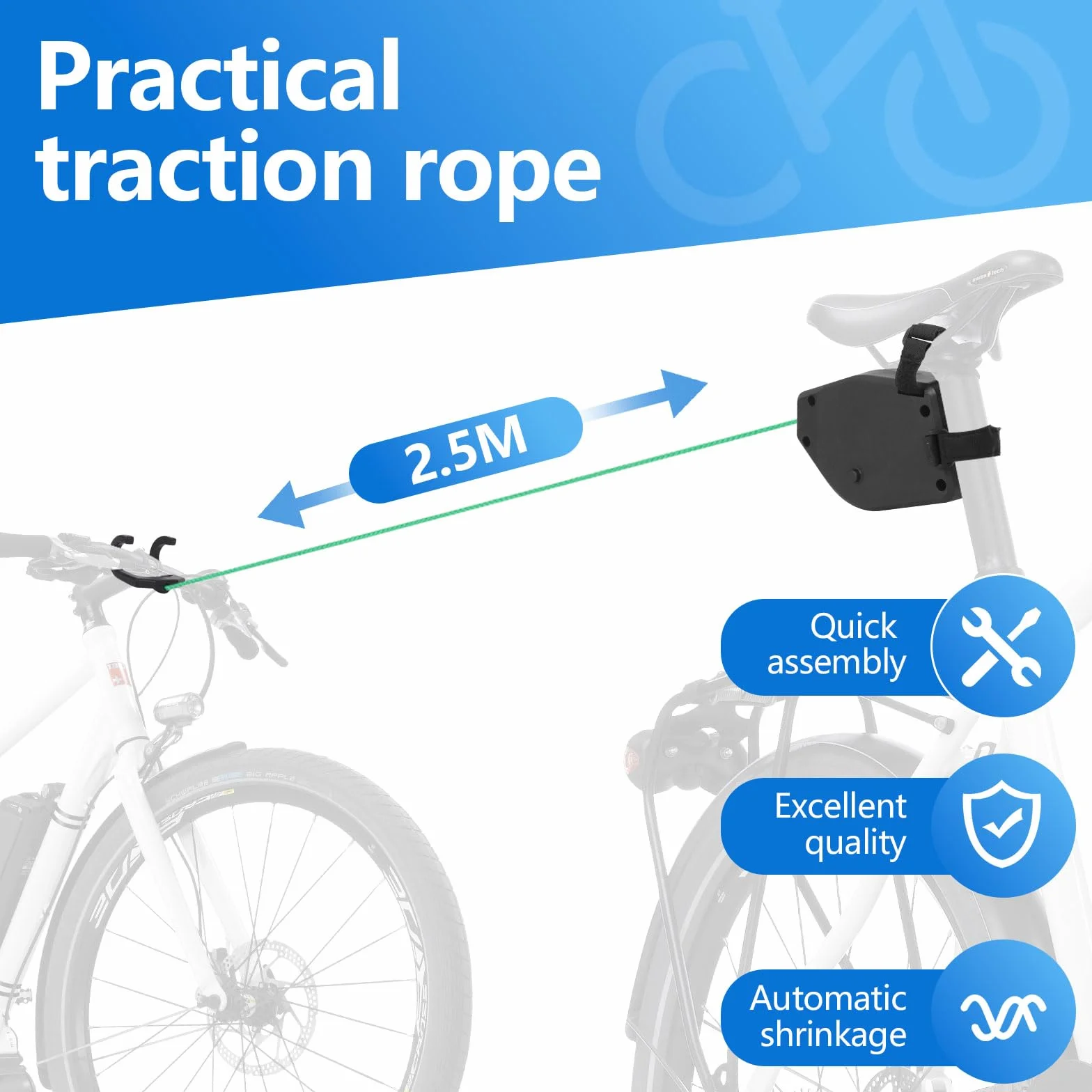 GuKKK Corda da Traino Bici 2.5M Retrattile per Bicicletta MTB Genitore Bambino