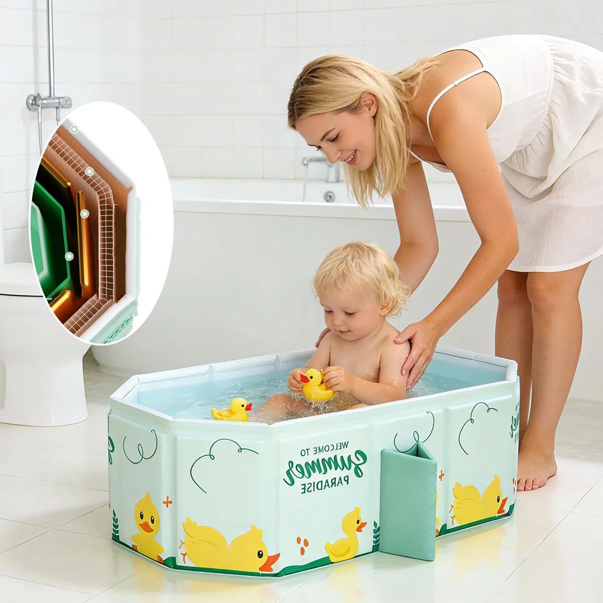 Vasca da Bagno Pieghevole per Bambini,Vaschetta Bagnetto Neonato Pieghevole con Tappo di Scolo adatta per 0-6 anni, 80 * 30 * 45cm