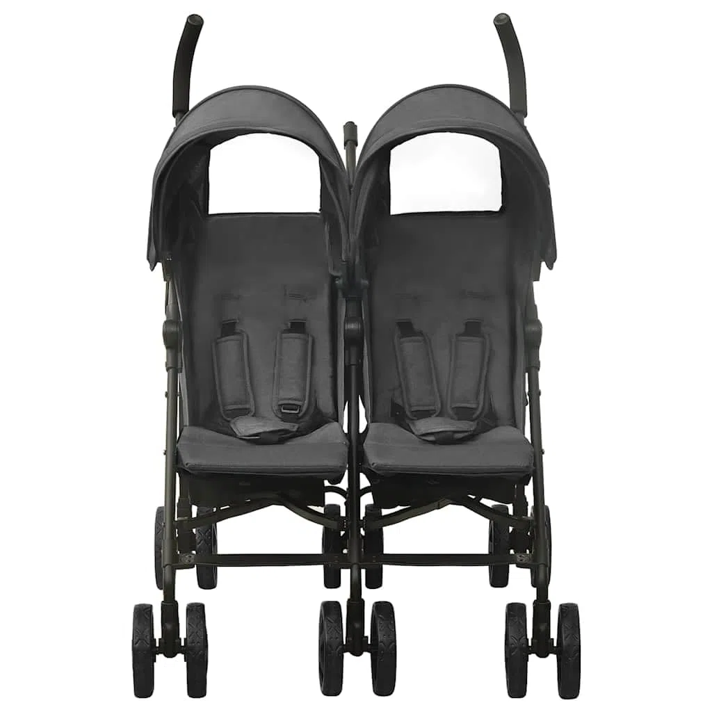 Passeggino Tandem Gemellare vitaXL Nero in Acciaio