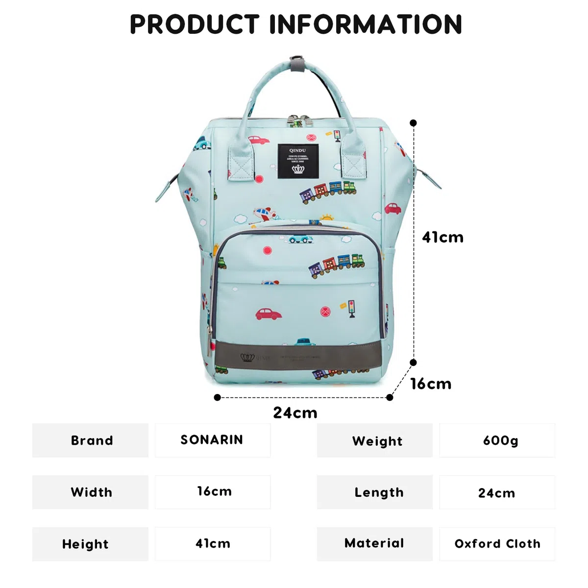 SONARIN Alta Capacità Multifunzionale Zaino Fasciatoio,Borsa per Pannolini Impermeabile Zaino Mamma Neonato Borsa Fasciatoio da Viaggio Portatile con Ganci per Passeggino(Auto)