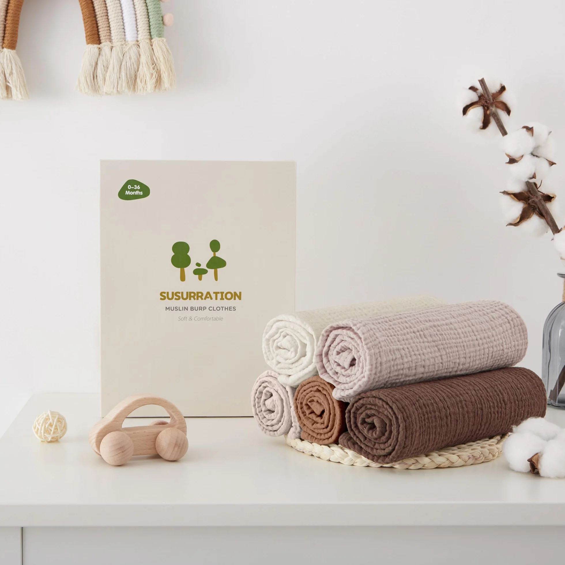 Susurration Bambino in Mussola Per Neonati, 5 Pezzi, Set 60x60CM, Super Morbido Assorbente in Mussola A Grana Per Neonati, Unisex, Per Bambine E Ragazzi (marrone)
