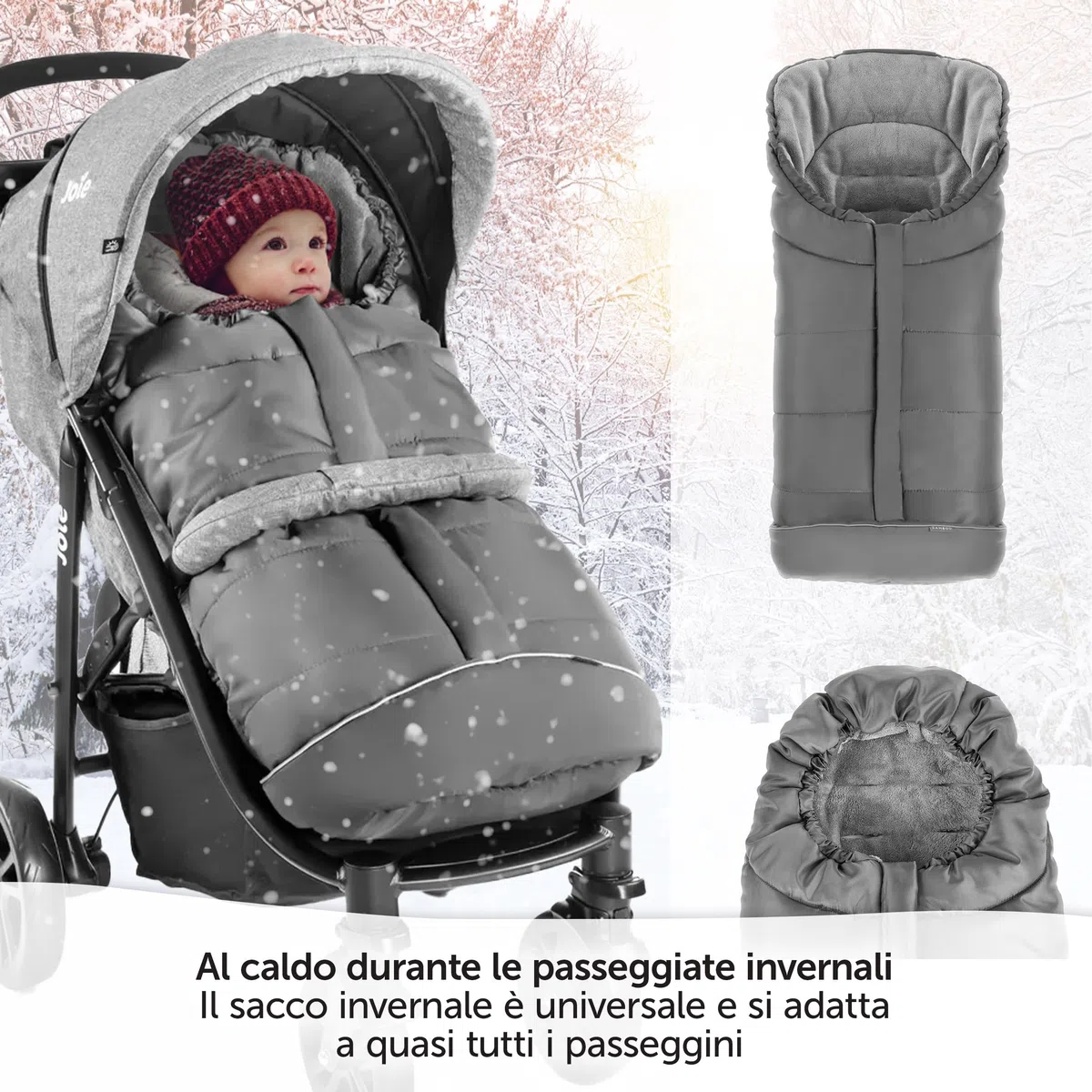 Zamboo Sacco Passeggino Invernale e per Carrozzine - Coprigambe Passeggino Universale Invernale con Banda Riflettente, con Borsa - Grigio