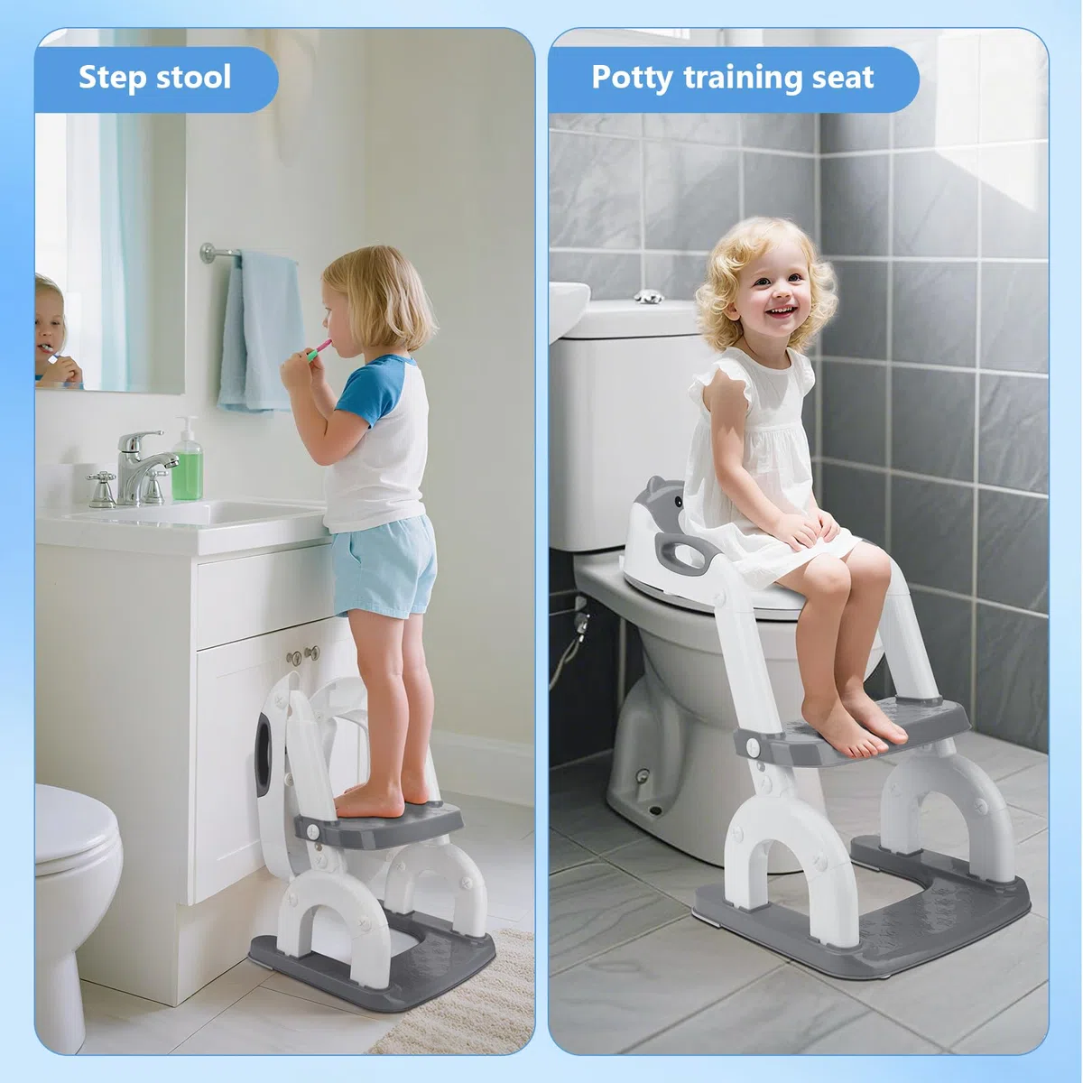 Sedile WC per bambini con scale, sedile WC regolabile in altezza, sedile WC pieghevole per bambini, vasino antiscivolo con gradini, comodo allenatore WC a partire dai 2 anni in su