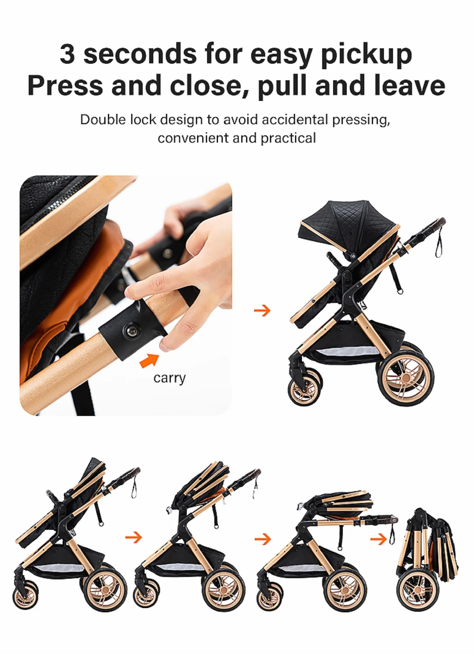 Gondola Passeggino 3 in 1 Pieghevole 25 kg Gomma XX1 Blu