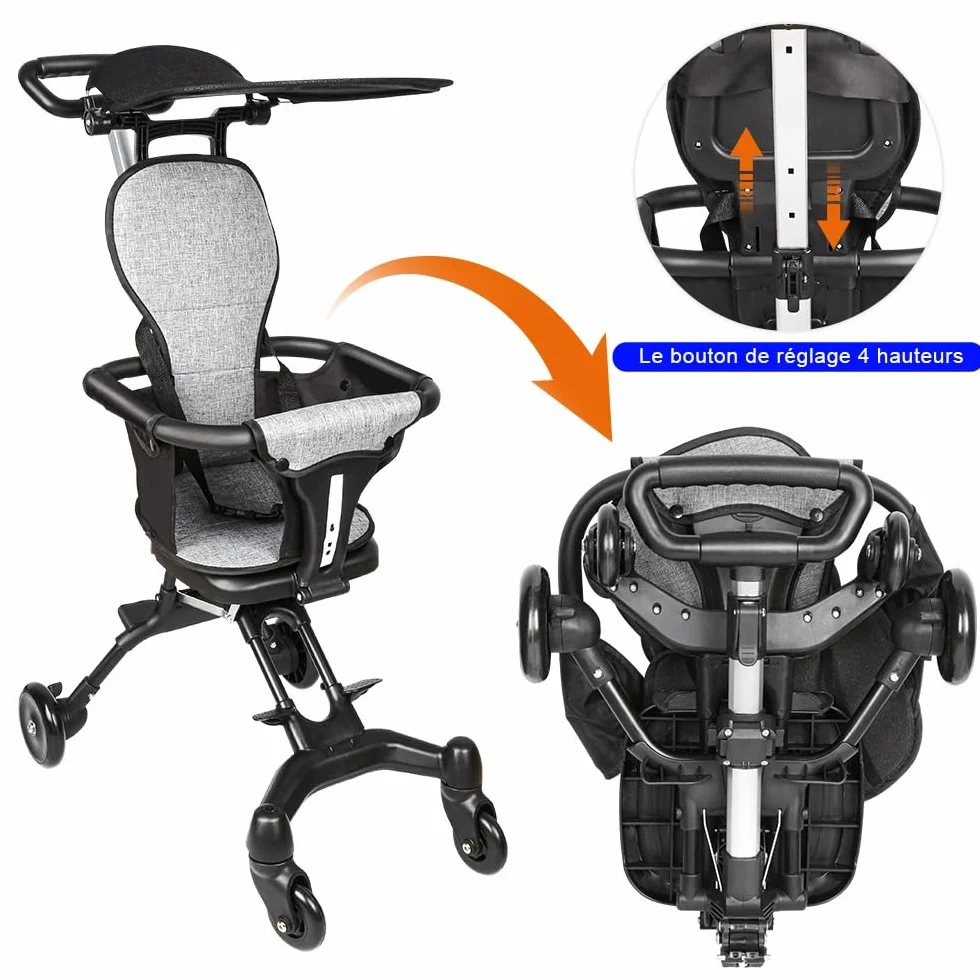 Passeggino a canna ultra leggero pieghevole 25 kg regolabile nero+grigio