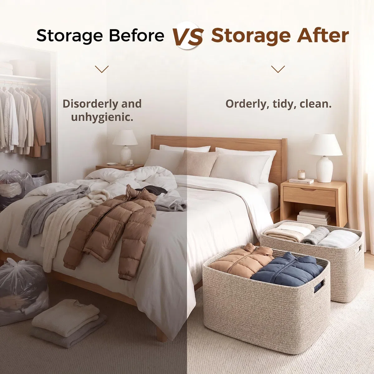 OIAHOMY, Grande cesto portaoggetti per coperte, 75 l, con manico, in corda di cotone per organizzare 55,9 x 43,2 x 30,5 cm, cestino per coperte, soggiorno, cestino per giocattoli per asilo, marrone