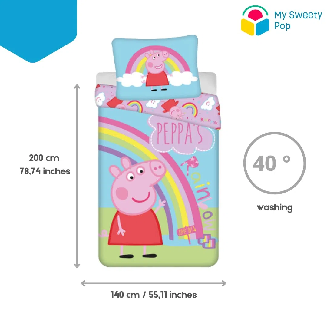Set di biancheria da letto per bambini Peppa Pig - 2 pezzi - copripiumino - reversibile - 140 x 200 cm - federa - 70 x 90 cm - biancheria da letto - 100% cotone