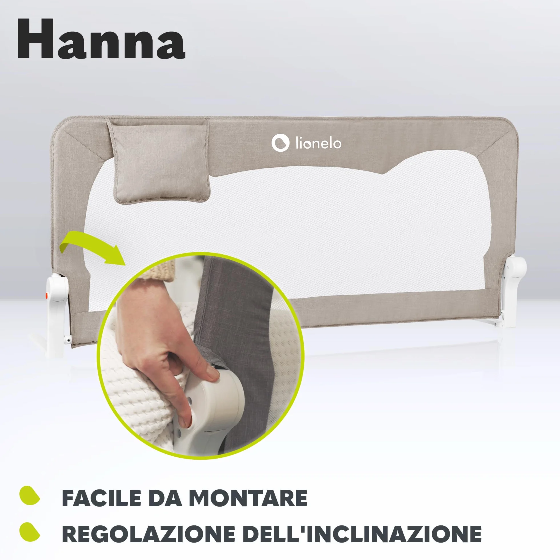Lionelo Hanna Sponda letto universale barriera protettiva 65cm pieghevole StandSafe SecureBelt Tasca