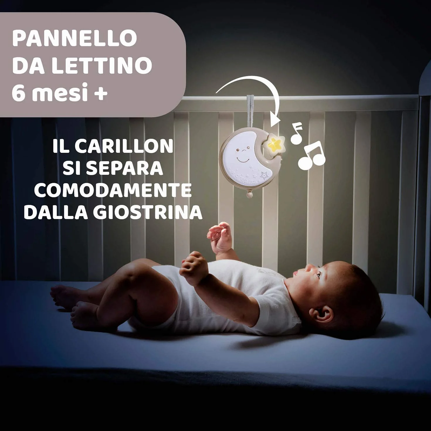 Chicco Next2Dreams Giostrina Neonato 3in1 z Carillon Elettronico dla Culla i Łóżeczka, Kompatybilna z Chicco Next2Me, Efekty Dźwiękowe, Projektor Światła, Muzyka 0+ Miesięcy