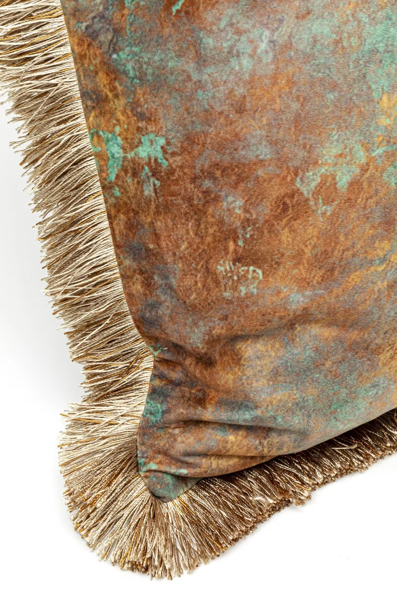 Kare Design cuscino Antique Fringe, 45x45cm, bronzo/verde chiaro, cuscino da divano/letto/sedia, stile elegante/lussuoso versatile