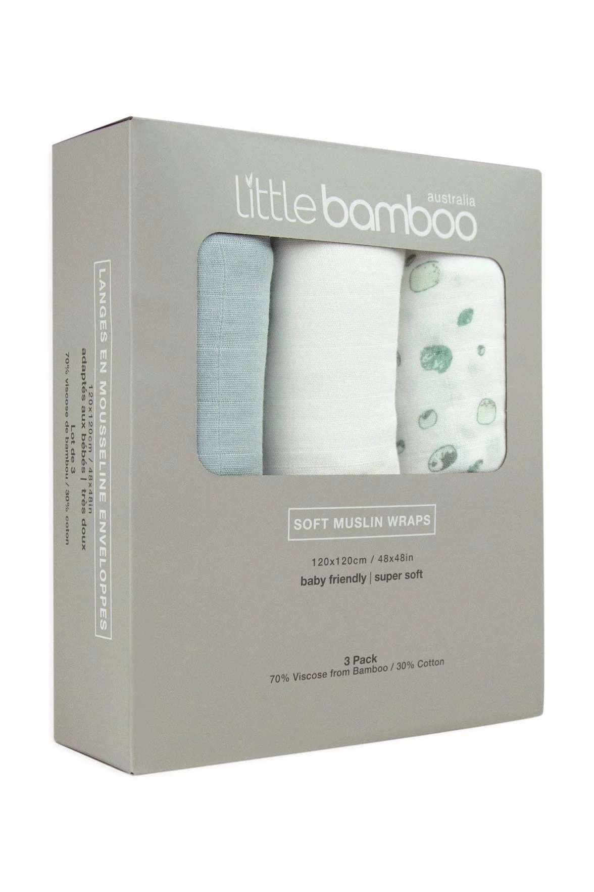 Little Bamboo Baby Wrap Zestaw 3 teli mussola 120x120 cm Grigio Whisper