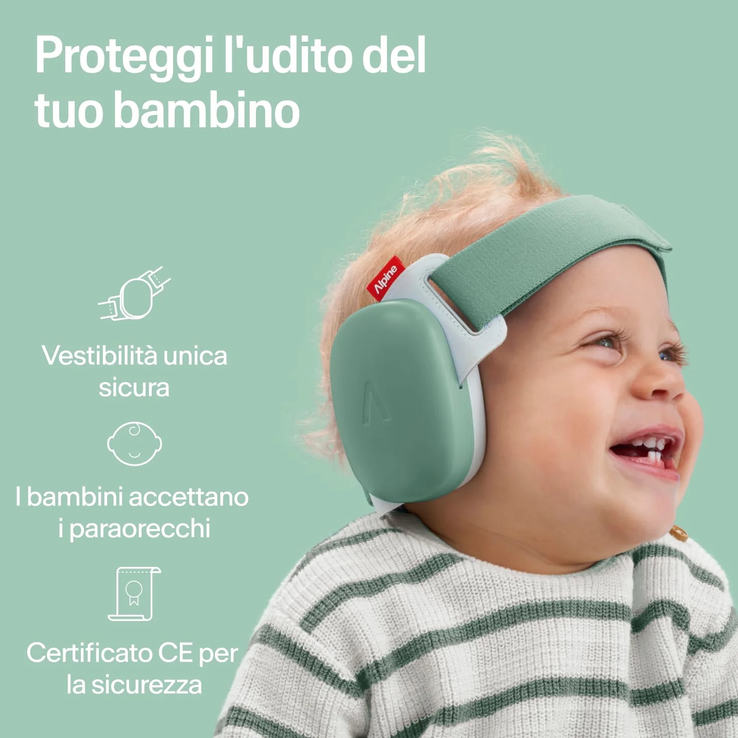Alpine Muffy Baby Comfort Paraorecchie Neonati Protezione Udito 24 dB Verde