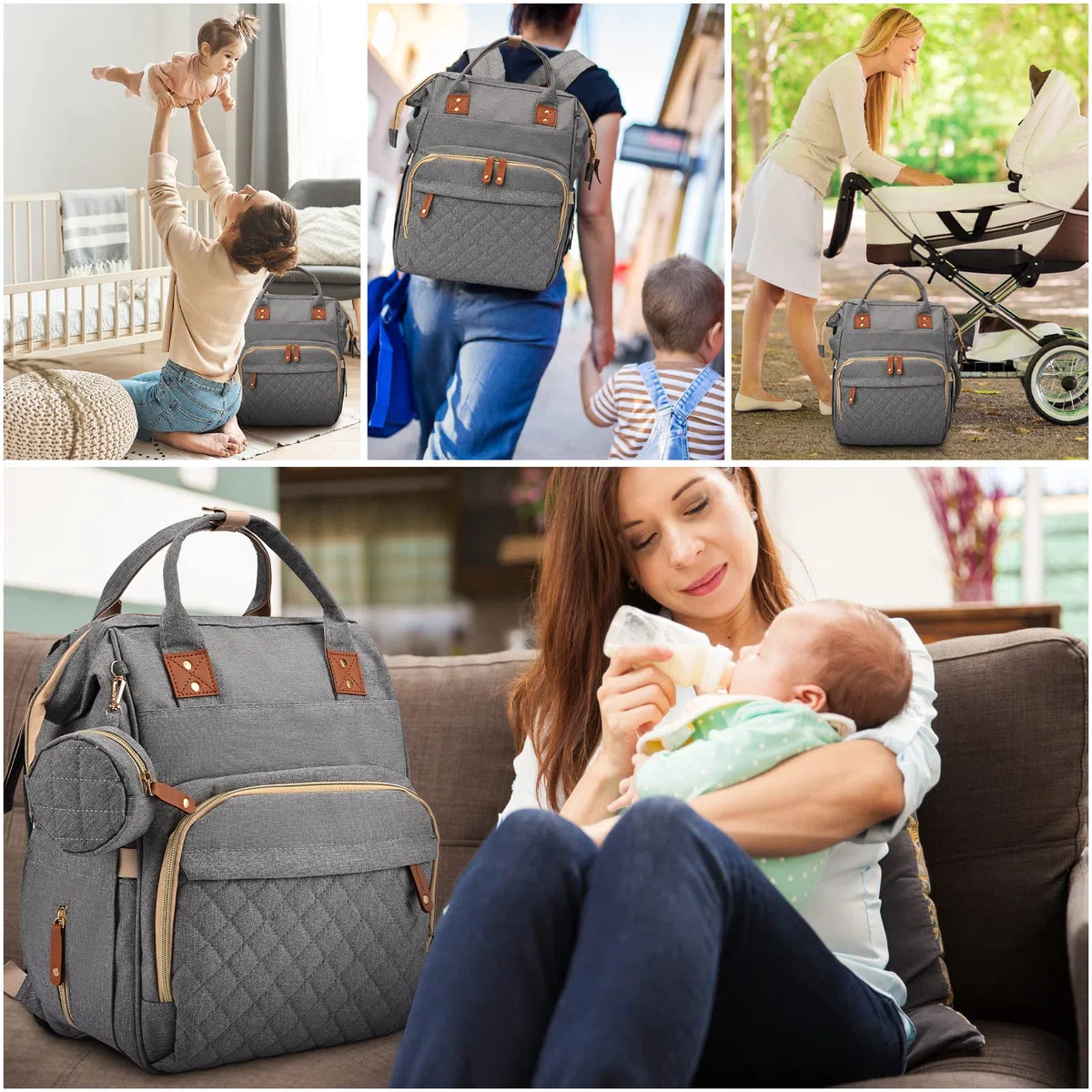 Towwoo Zaino Mamma Multifunzione, 35L Zaino Fasciatoio Neonato Portatile con Lettino Pieghevole, Grande Capacità Cambio Neonato Impermeabile per Bebè Passeggino, Porta di Ricarica USB