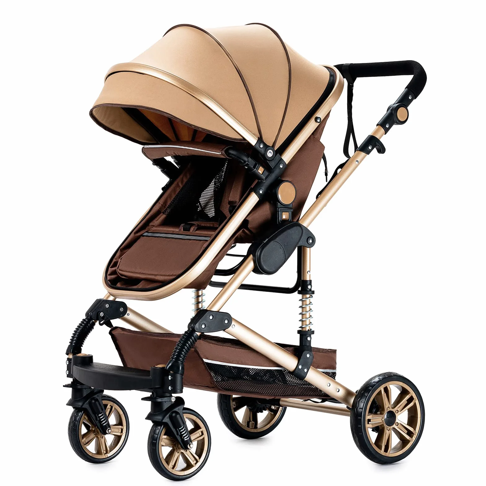 Passeggino Trio 3 in 1 Magic ZC Carrozzina Neonati Portatile Pieghevole Un Clic Spinta Reversibile beige