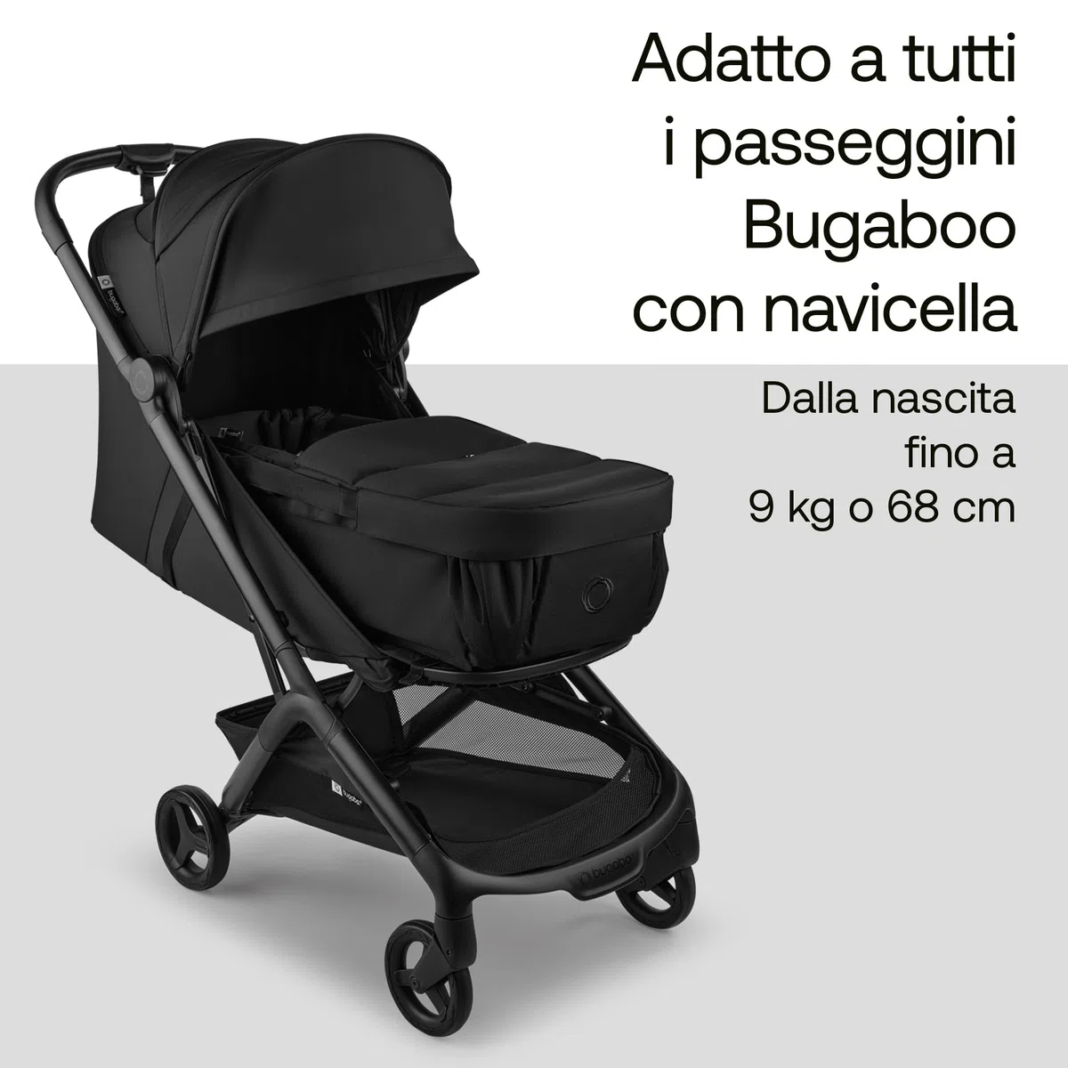 Bugaboo Baby Nest, Culla Portatile 2in1 e sacco a pelo con manici, diventa materassino di cotone e tappeto da gioco, compatibile con passeggini, reclinabile per neonati – Heritage Black
