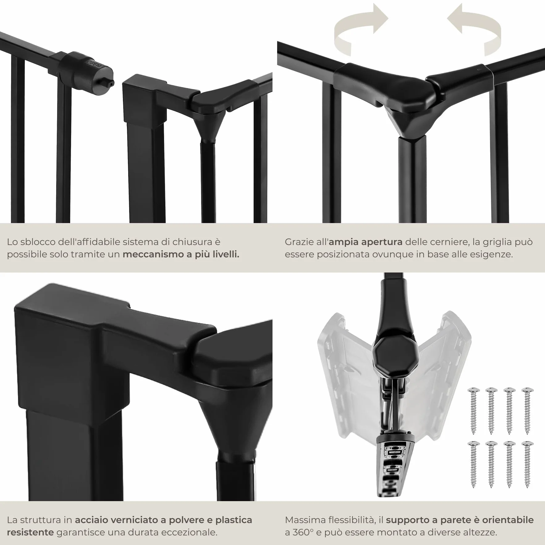 tectake®, Barriera Protettiva per Camino per Bambini, 290 cm, Sistema di Chiusura a Livelli, Costruzione Robusta in Acciaio, Modulare e Flessibile, Cancelletto per Scale e Corridoi