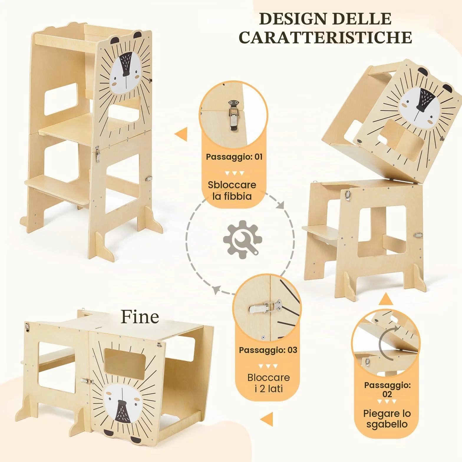 Labebe Torre Montessoriana Pieghevole in Legno 98 cm 3 in 1 Scrivania e Sedia per Bambini con Lavagna
