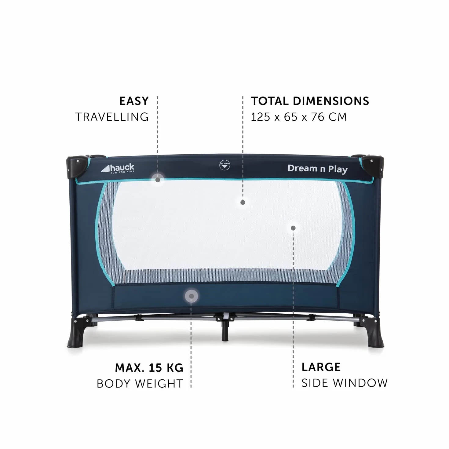 Hauck Lettino da Viaggio Dream N Play Plus 60x120cm Culla Neonato 15kg Navy Aqua