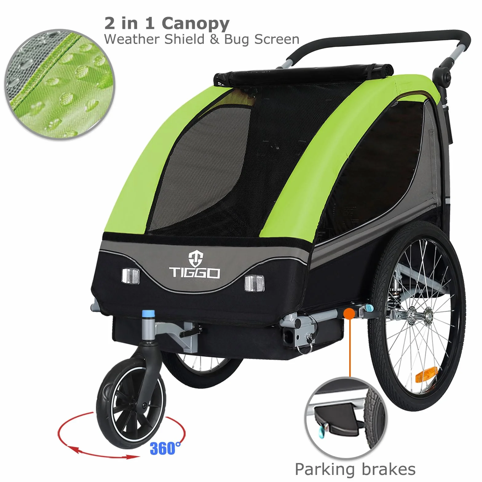 Tiggo S2 Rimorchio bambini 2 in 1 sospensione Jogger passeggino bicicletta girevole 360°