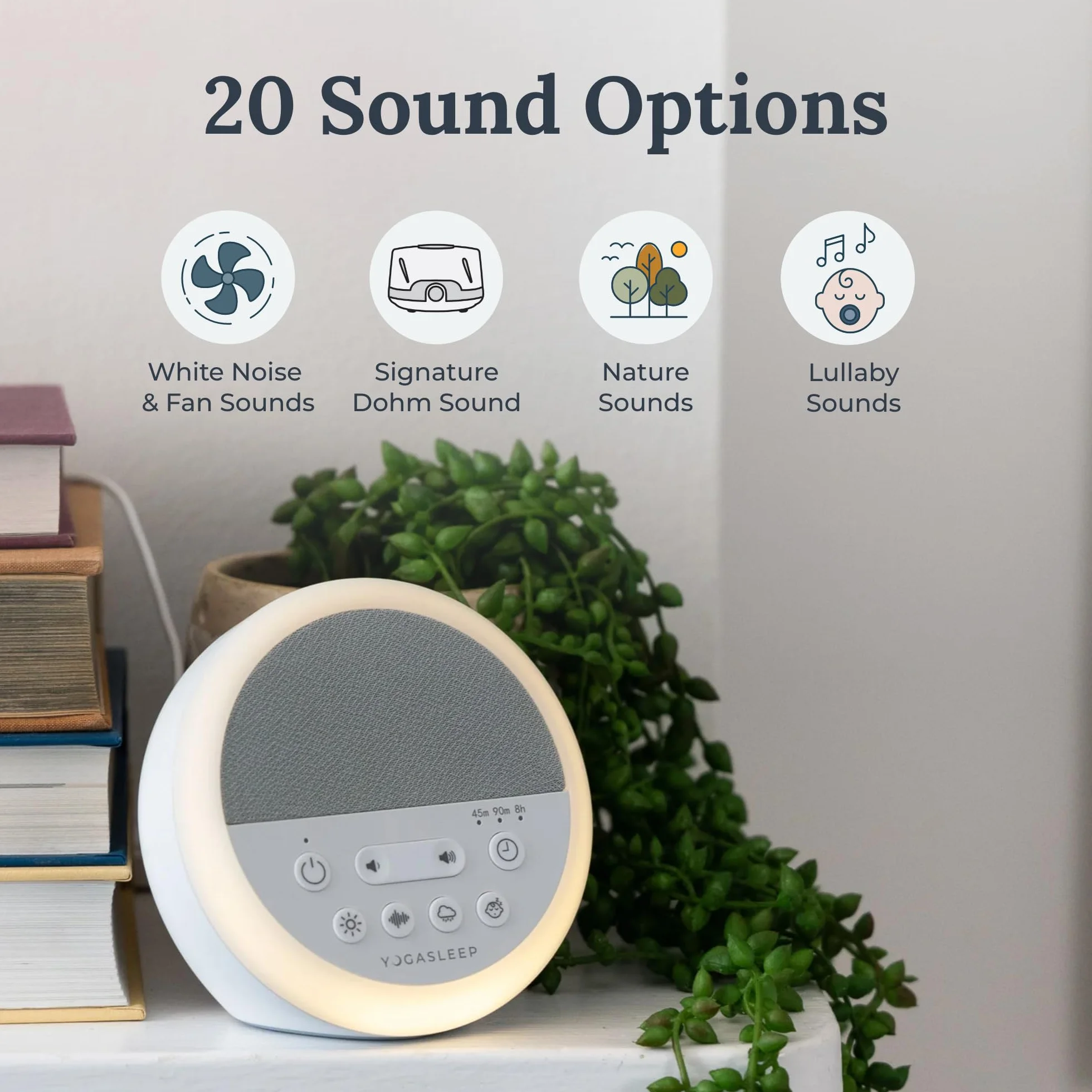 Yogasleep Nod White Noise Sound Machine, con luce notturna morbida e timer per dormire, 20 opzioni audio tra cui ninne nanne, natura e rumore rosa, aiuto per il sonno per neonati e adulti,