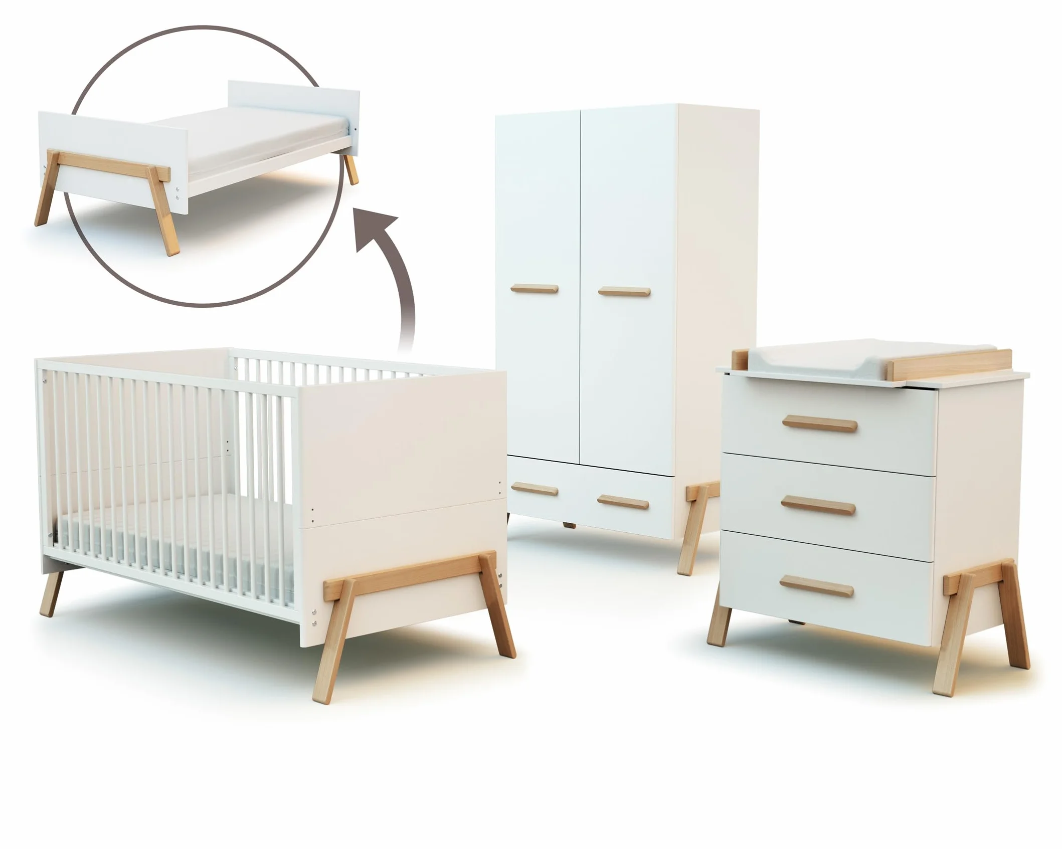 Cameretta completa evolutiva bambini CANAILLE Bianco Faggio natural 70 x 140