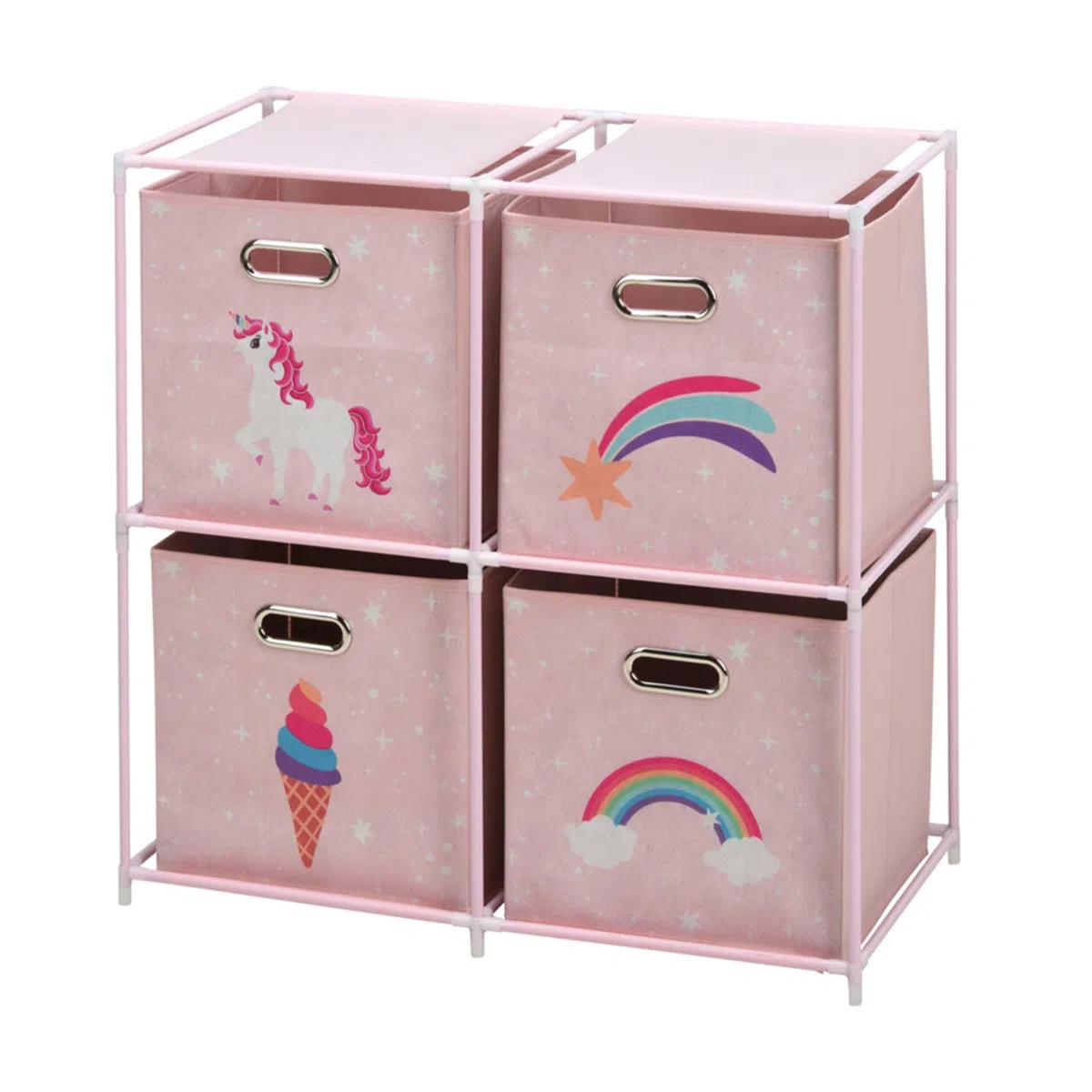 Well Home - Cassettiera per bambini a 4 scomparti, con telaio in metallo e colore rosa