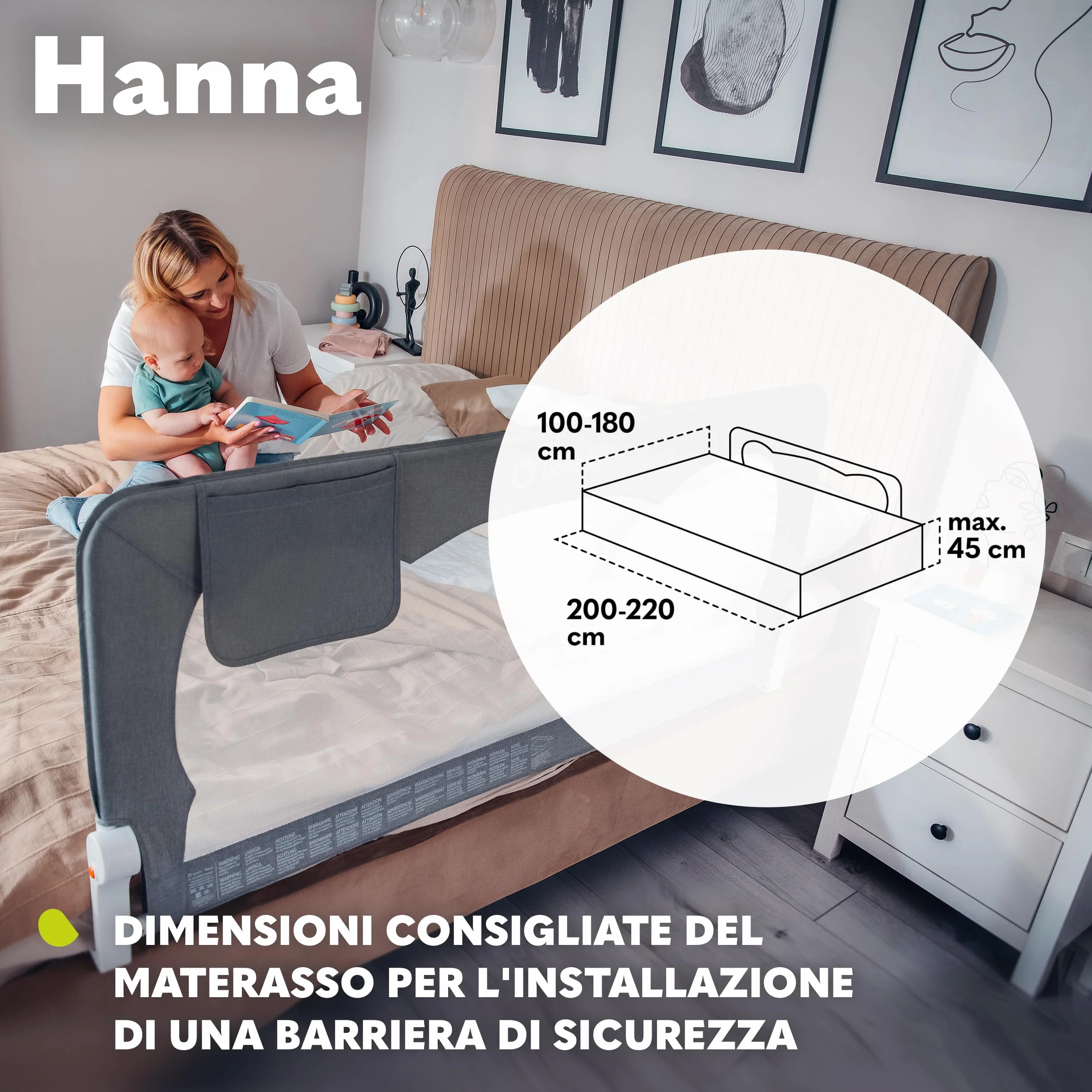 Lionelo Hanna Sponda letto universale barriera protettiva 65cm pieghevole StandSafe SecureBelt Tasca