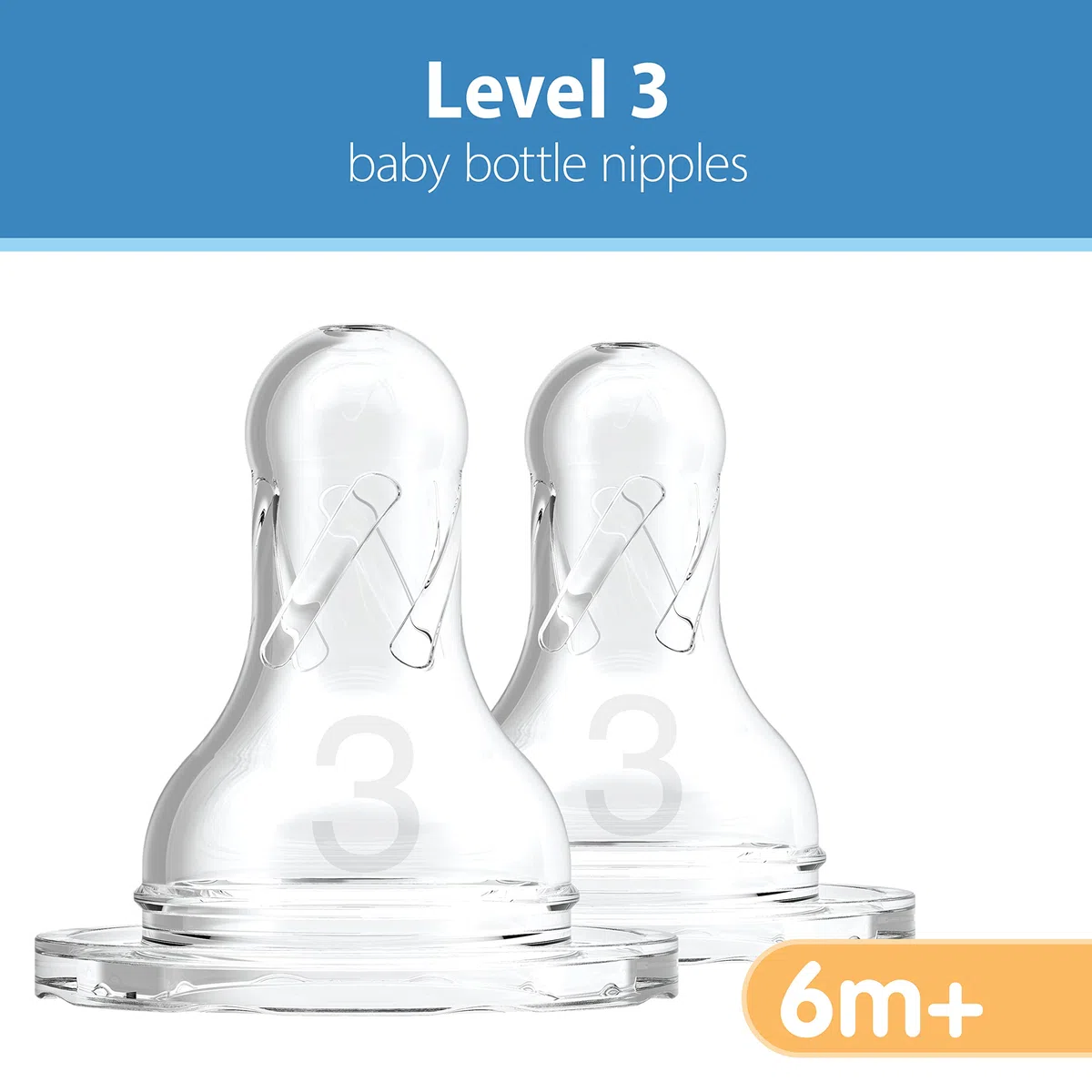 Dr. Brown's Natural Flow Livello 2 e Livello 3 Narrow Baby Bottle Silicone Capezzoli, Flusso Medio Veloce, 6m+, 100% Silicone Bottiglia Capezzoli, Confezione da 6