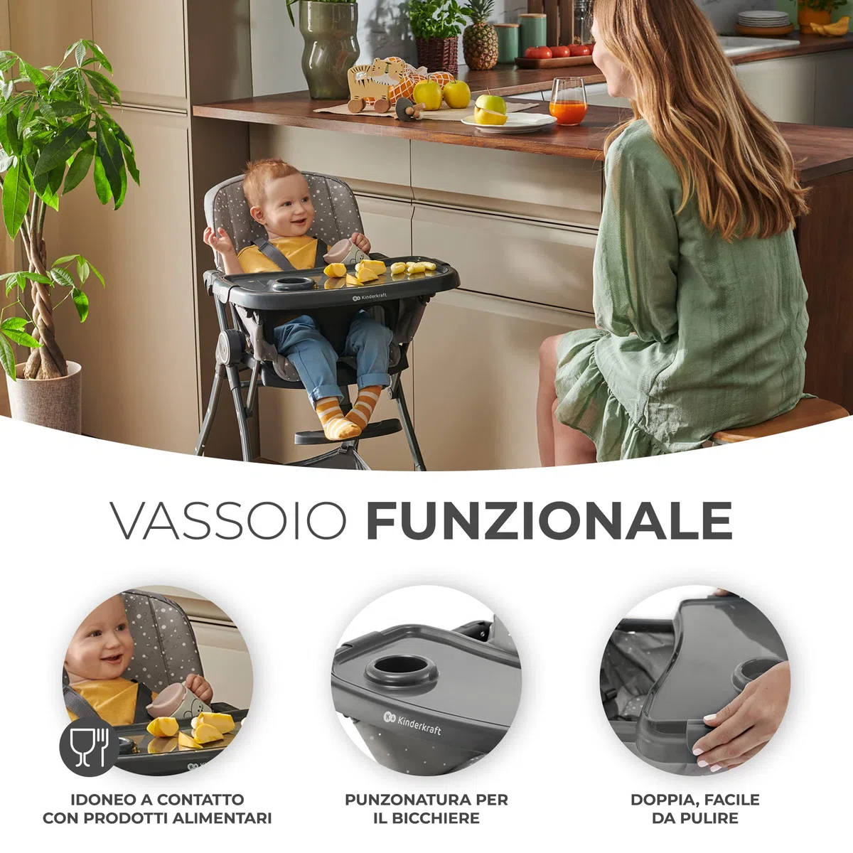 Kinderkraft FOLDEE Seggiolone Pappa, Portatile, Sedia bambini da tavolo, Pieghevole in dimensioni compatte, Schienale e poggiapiedi regolabile, con Vassoio e Cestello, Facile da pulire, Rosa