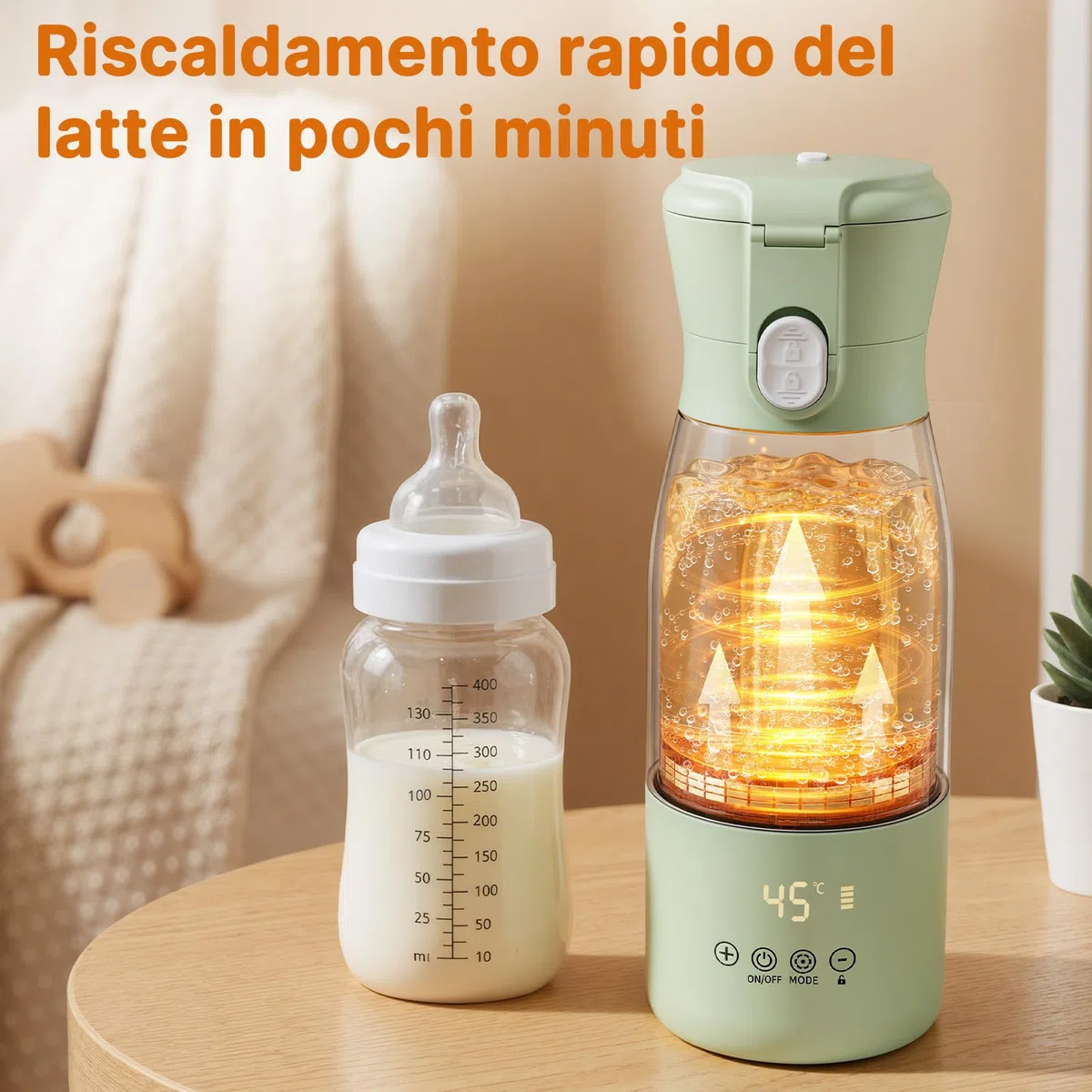 Scaldabiberon Portatile 500ml, Scalda Biberon Elettrico Ricaricabile 16000mAh, Controllo Temperatura Preciso per Latte e Acqua, Ideale per Neonati e Viaggi, Regalo per la Festa della Mamma