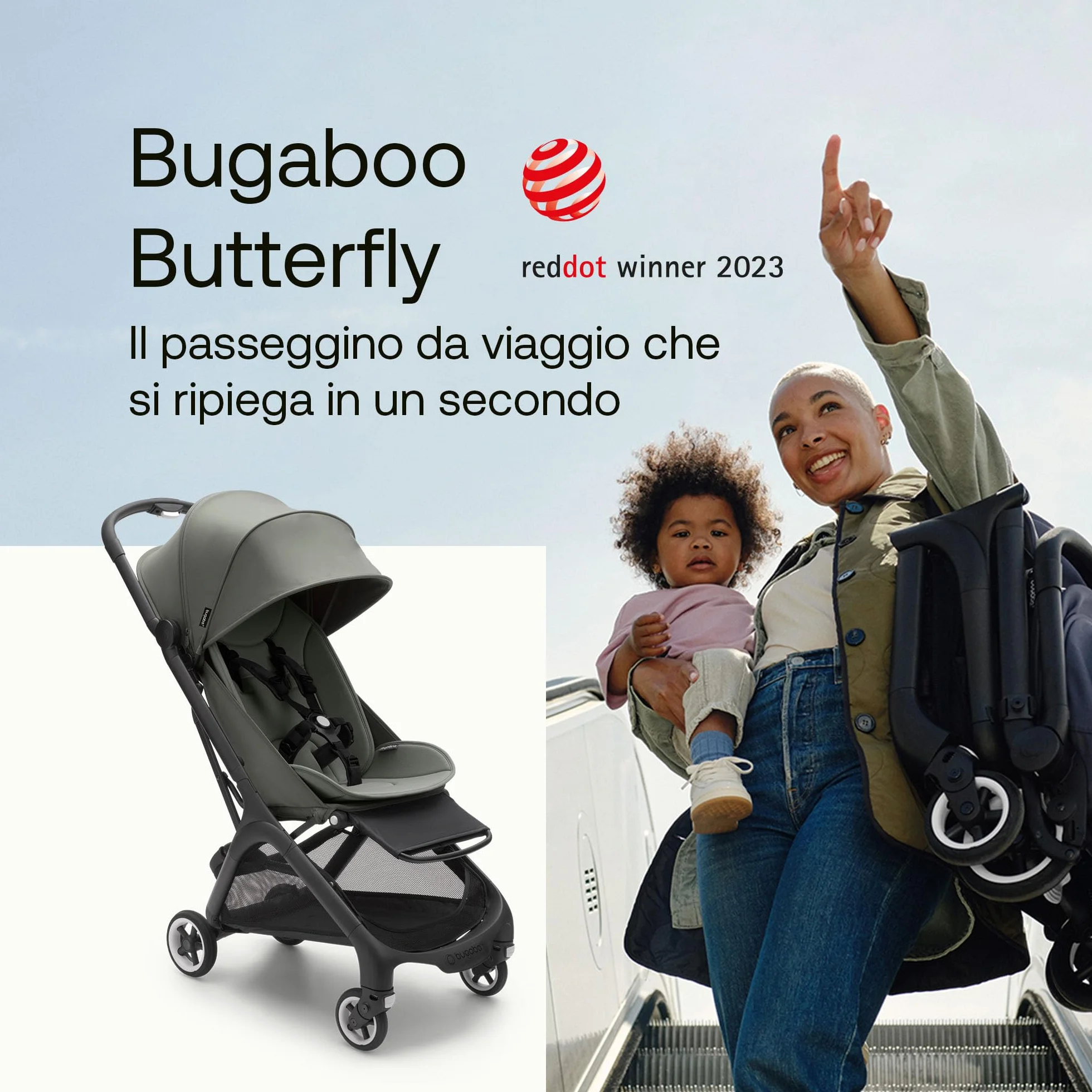 Bugaboo Butterfly Passeggino da Viaggio Ultracompatto, Pieghevole 1 Secondo, Forest Green