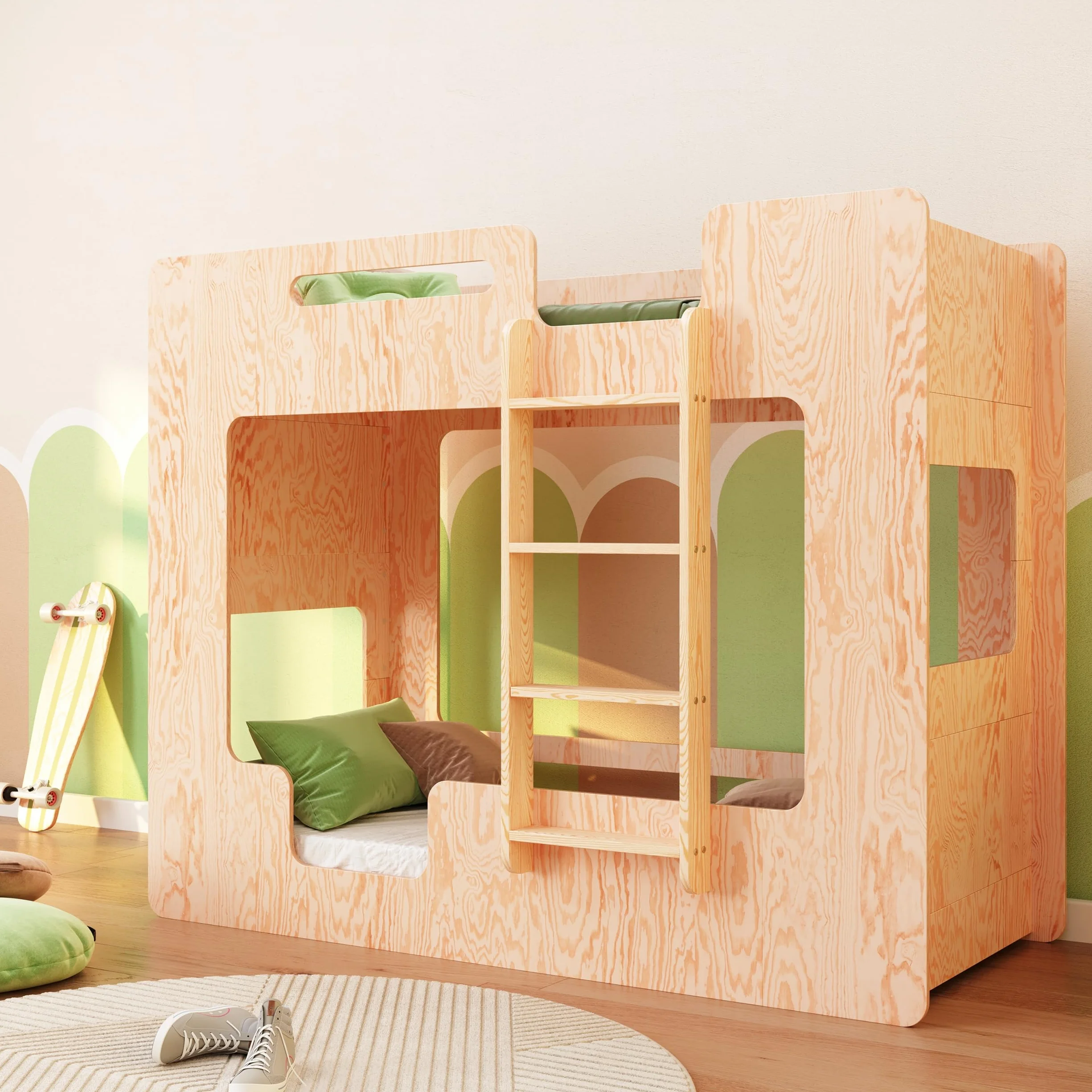 Letto a Castello 80x160 cm in Legno con Sponde di Sicurezza e Rete a Doghe - Supporta Fino a 230 kg - MIMI B