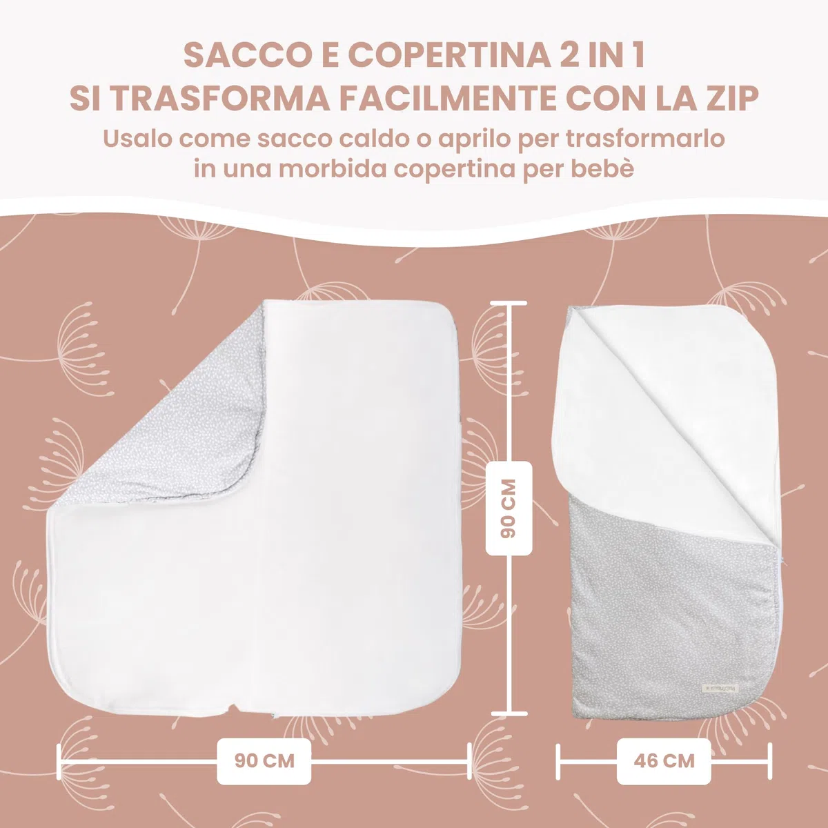 MIMUSELINA Sacco Nanna Invernale 0-6 Mesi Universale | Per Passeggino, Culla e Ovetto | Copertina Neonato Invernale Cotone Morbido e Caldo | 2 in 1: Sacco 92x46 cm o Coperta 92x92 cm