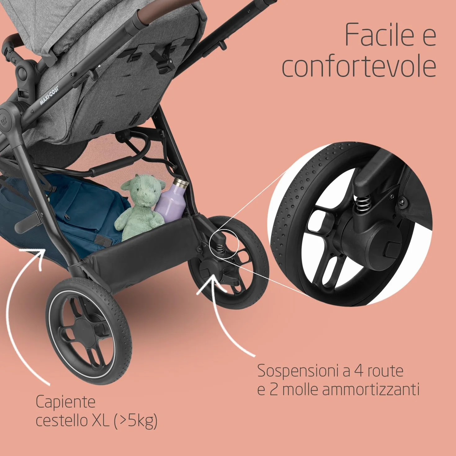 Maxi-Cosi Zelia S Trio 3 w 1 Passeggino neonati 0-4 anni 22 kg Grigio