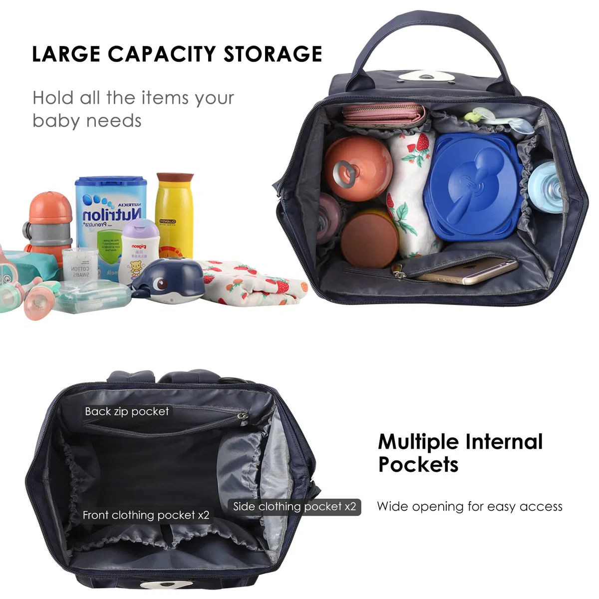 SONARIN Grande Capacità Zaino Fasciatoio Alla Moda,Borsa per Pannolini Multifunzione Impermeabile Zaino Mamma Neonato Borsa Fasciatoio da Viaggio con Fasciatoio & Ganci per Passeggino