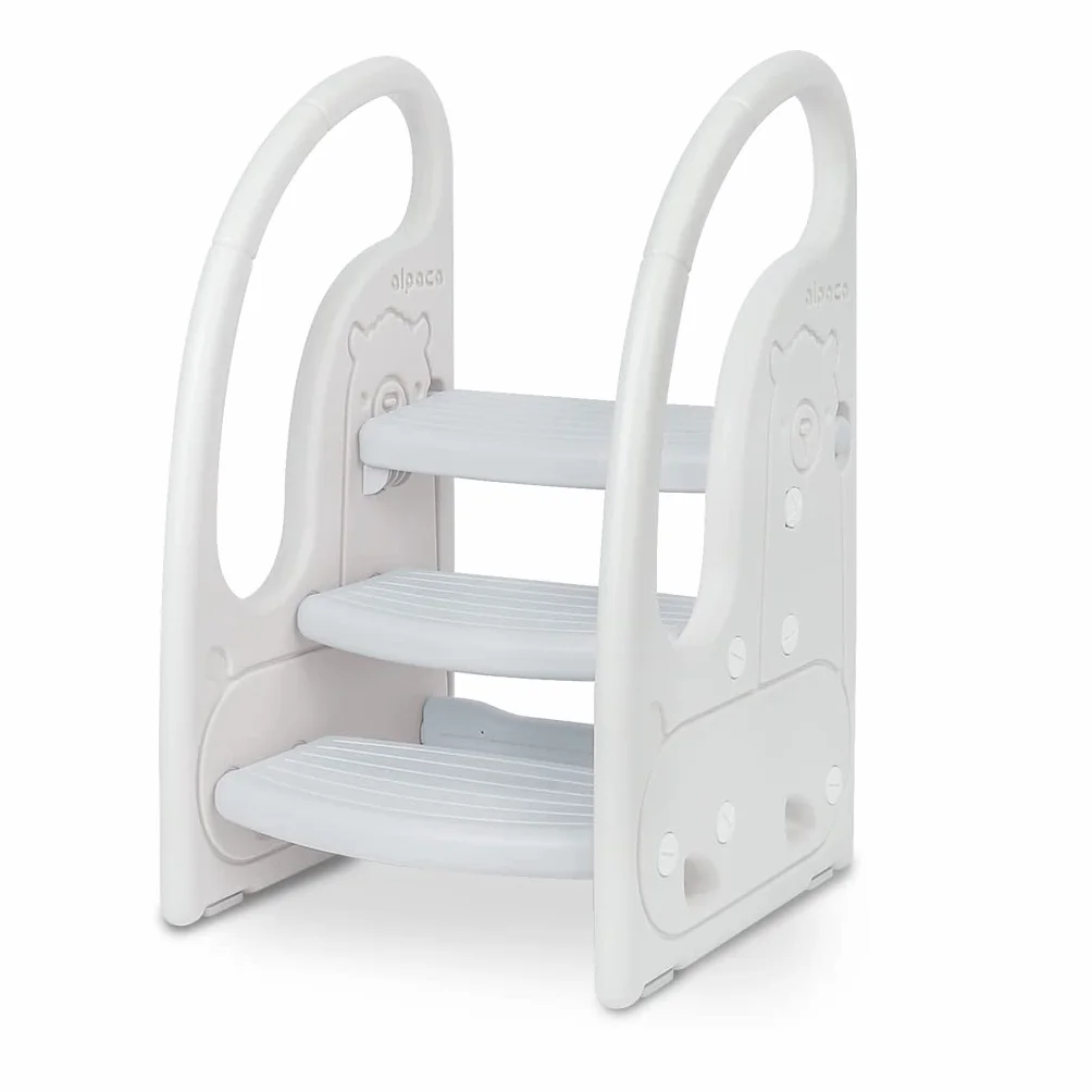 Scaletta gradini per bambini Sgabello a tre gradini Regolabile in Altezza Antiscivolo Grigio