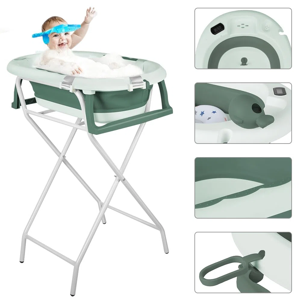 Vasca da bagno pieghevole per bambini a piedi – Grande Vasca da bagno Xxl con supporto/sedile e kit di drenaggio – Bacino per neonati dalla nascita a 3 anni – Regalo per bambini – (stile 5) 81,5 x 48